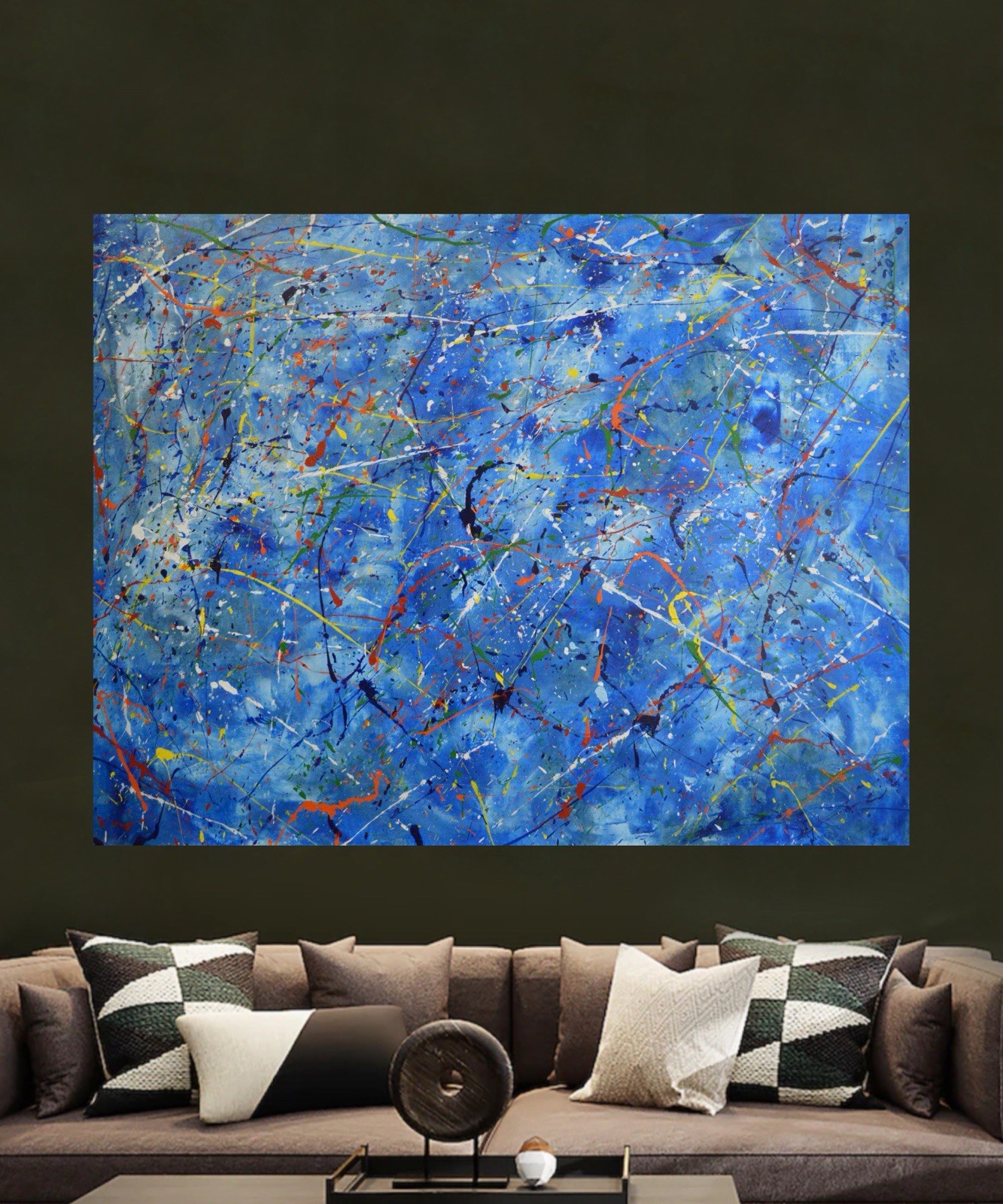 Jackson Pollock Style Giant Canvas Painting 81”X62” (6 Foot 9 inch) Abstract XXL
