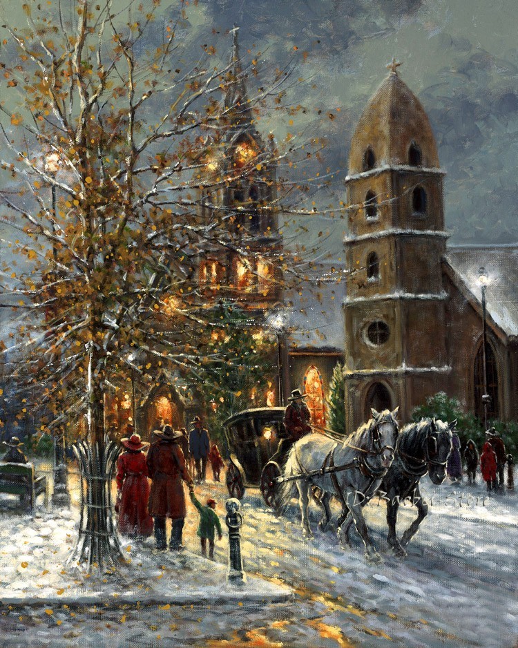 Christmas Winter Town Scene oil painting Giclee Art Printed on canvas L3853
