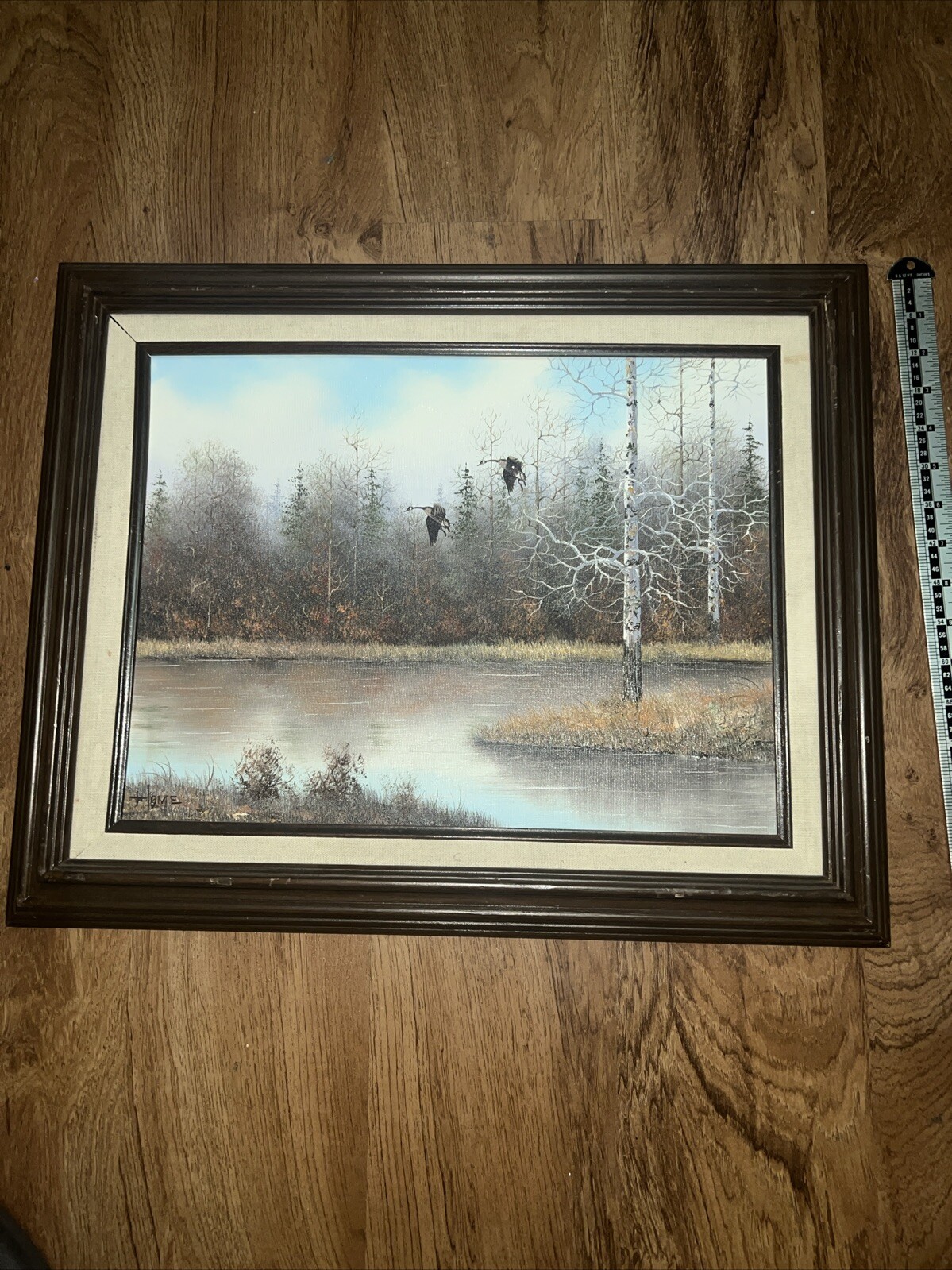 Vintage Original Fall Water Ducks Painting By Home 16×21