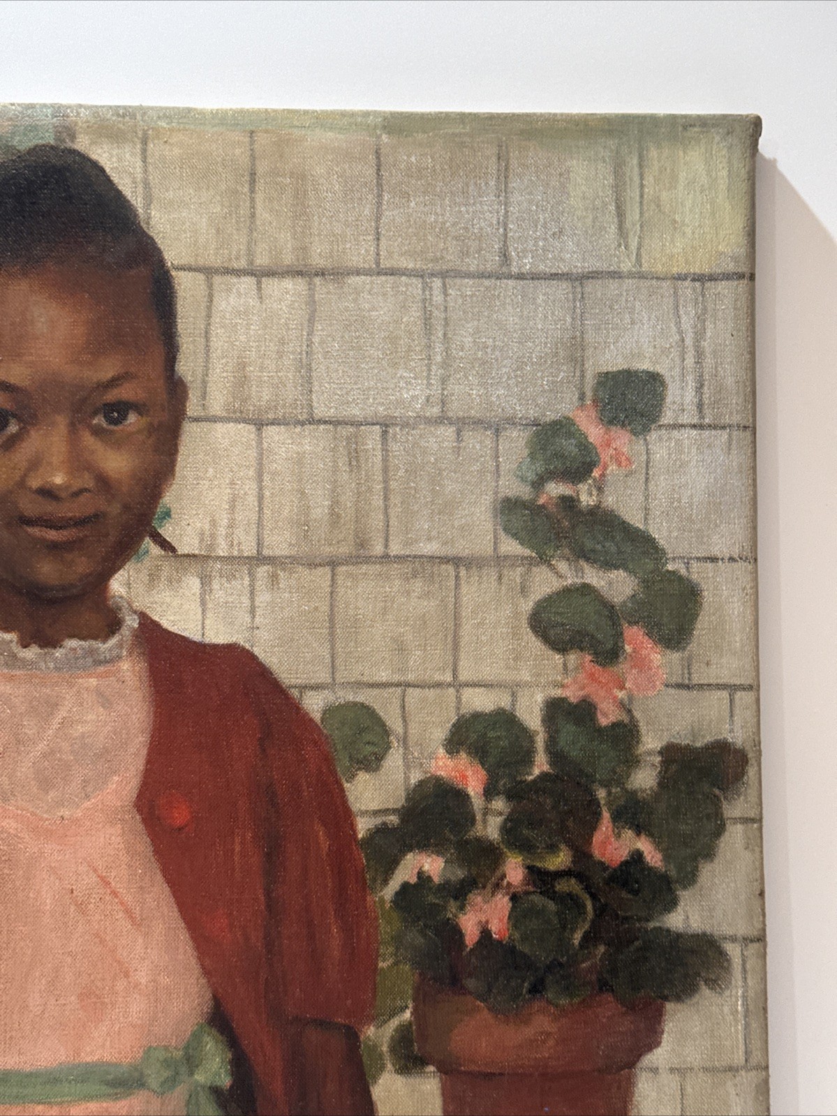 ANTIQUE PAINTING BLACK GIRL YOUNG WOMAN AFRICAN AMERICAN OIL SIGNED RUTH 24 INCH
