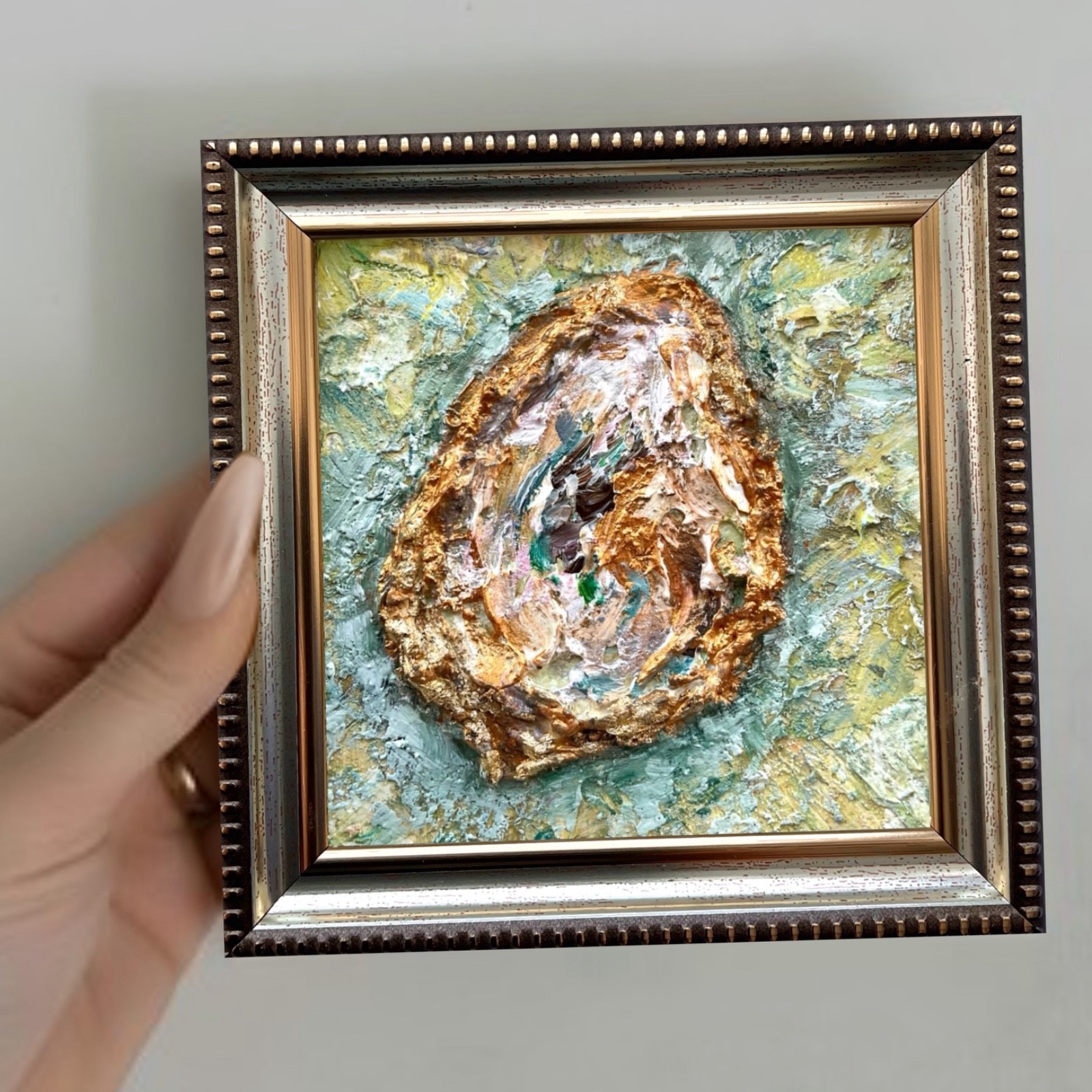 Oyster 3D Original Oil Painting Mixed Media Impasto Textured Art 4x4in