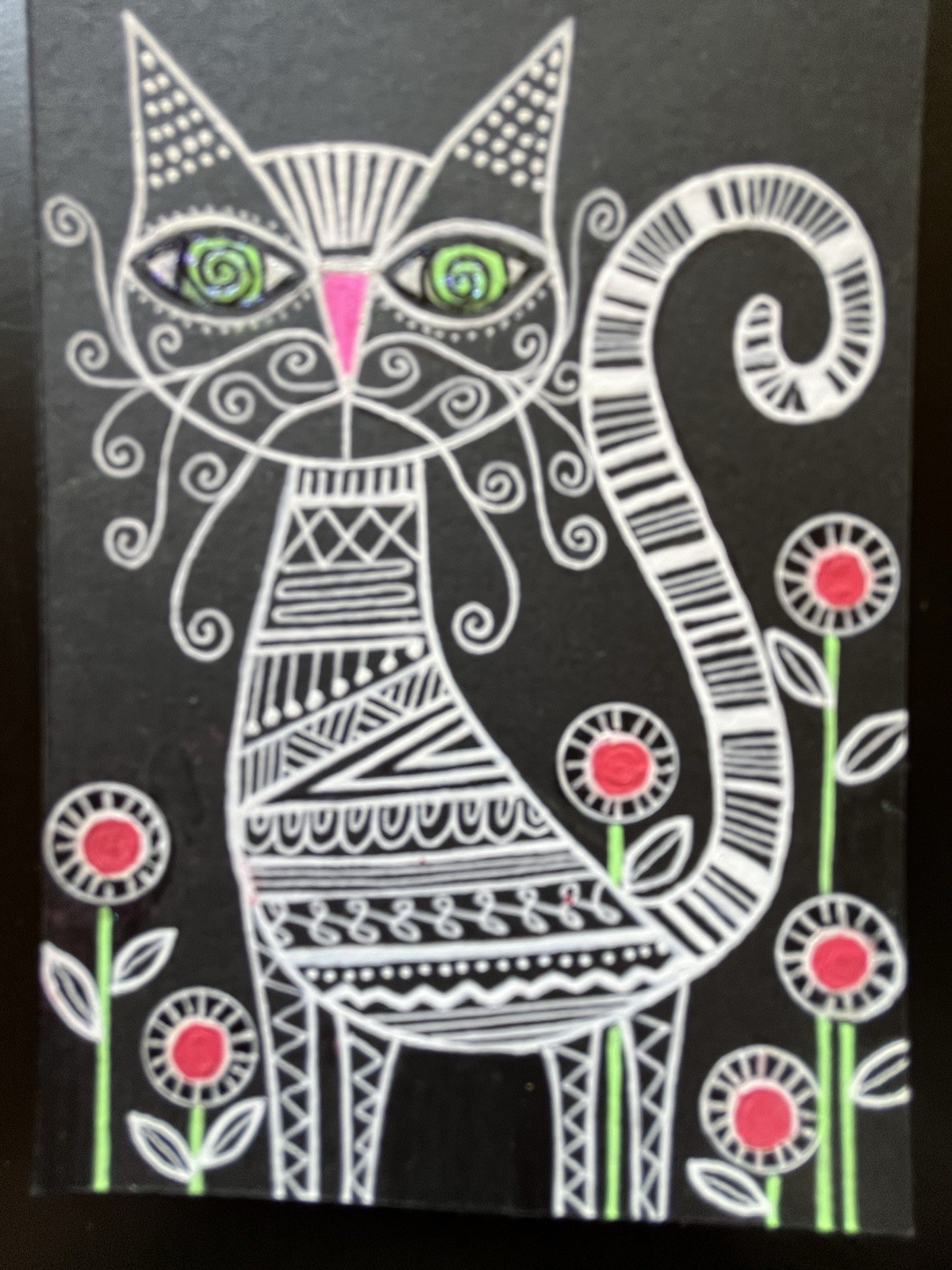 Original ACEO Art Card Painting Cat Kitty