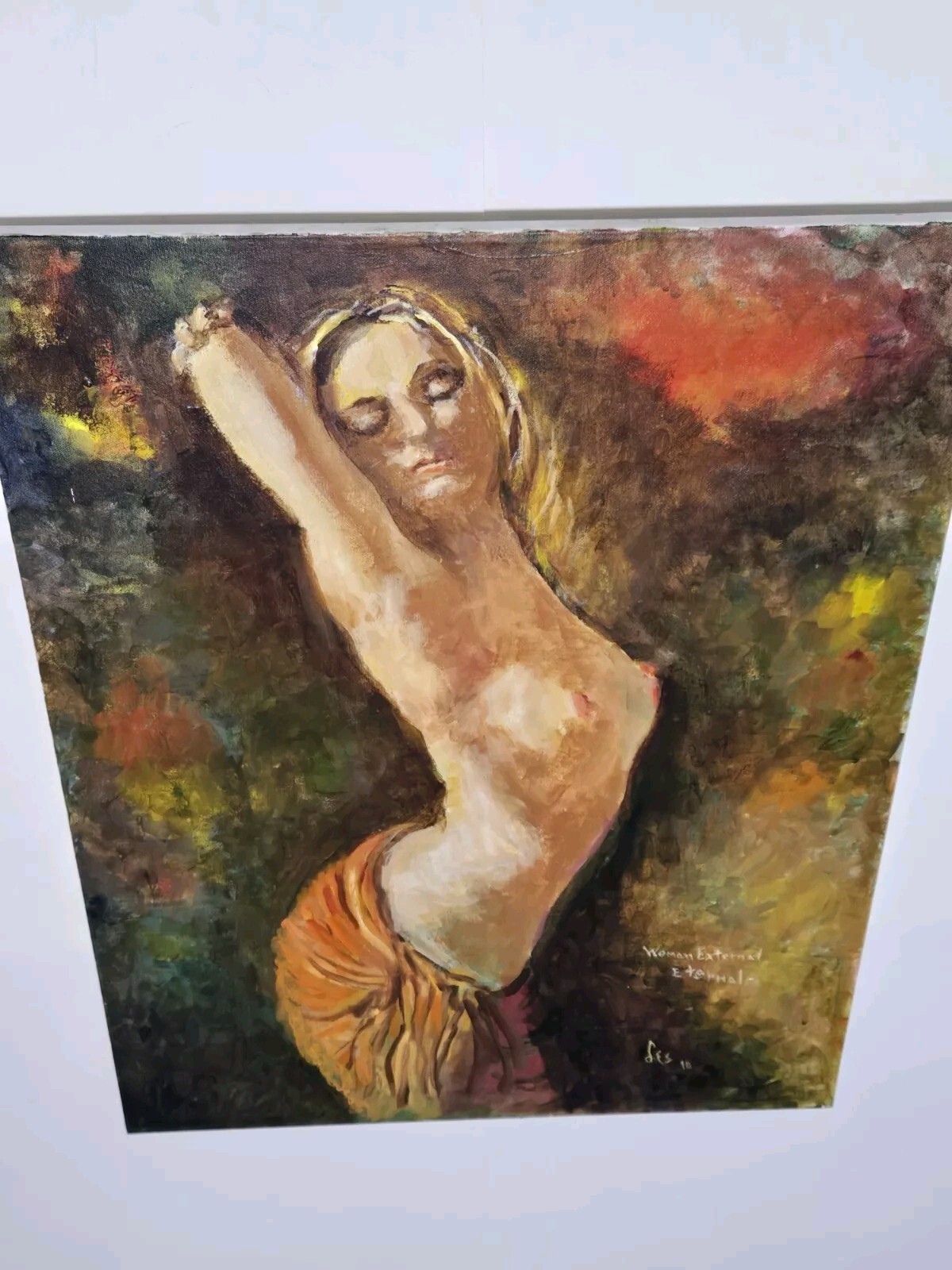 Impressionist Style OOAK Painting On Canvas Nude Woman Portrait 28×22 Signed