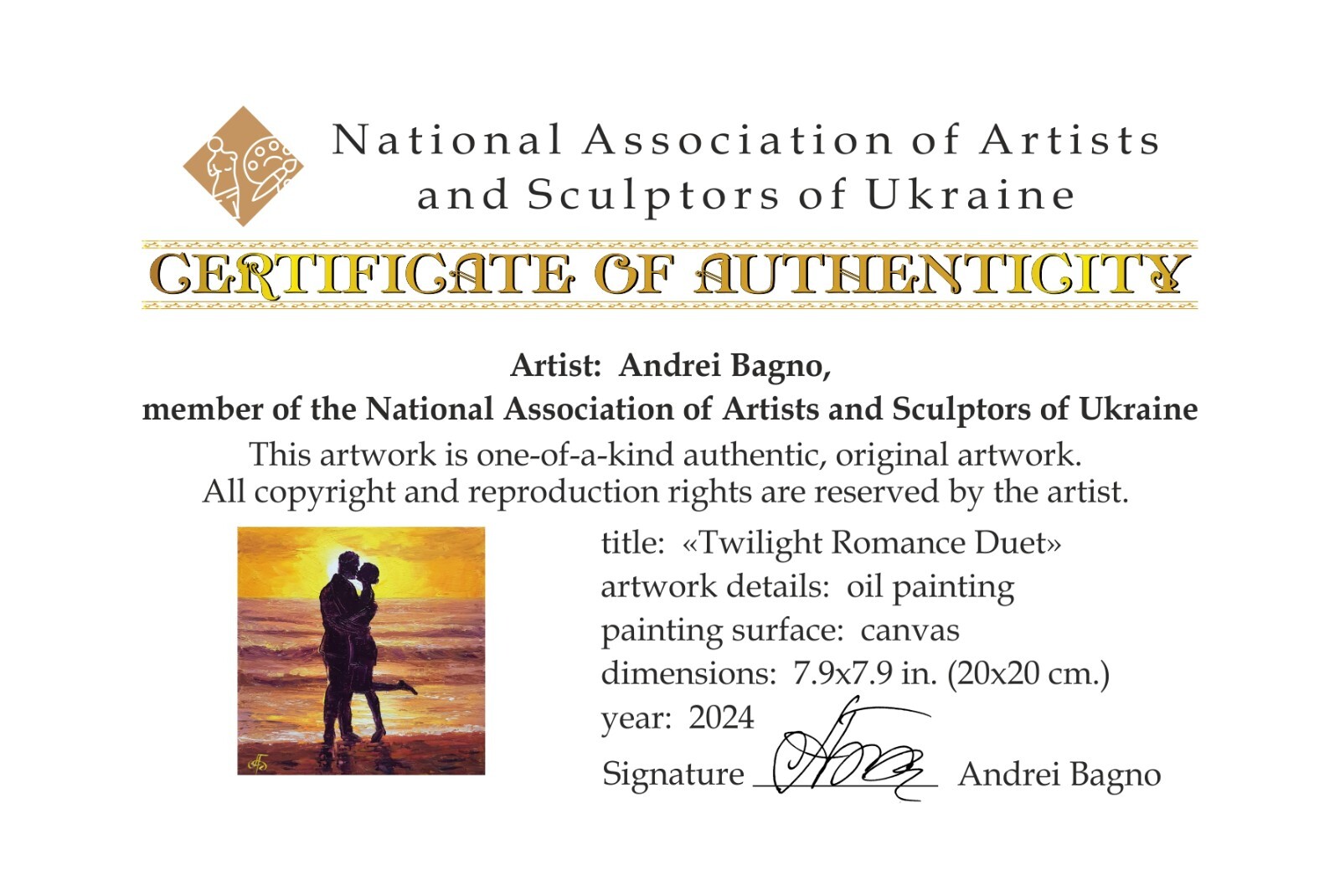 Ukraine Artist Twilight Romance Duet Original Oil Painting Gift Wall Art Decor