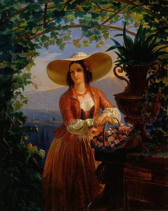 stunning oil painting handpainted on canvas-Italian Flower-Girl