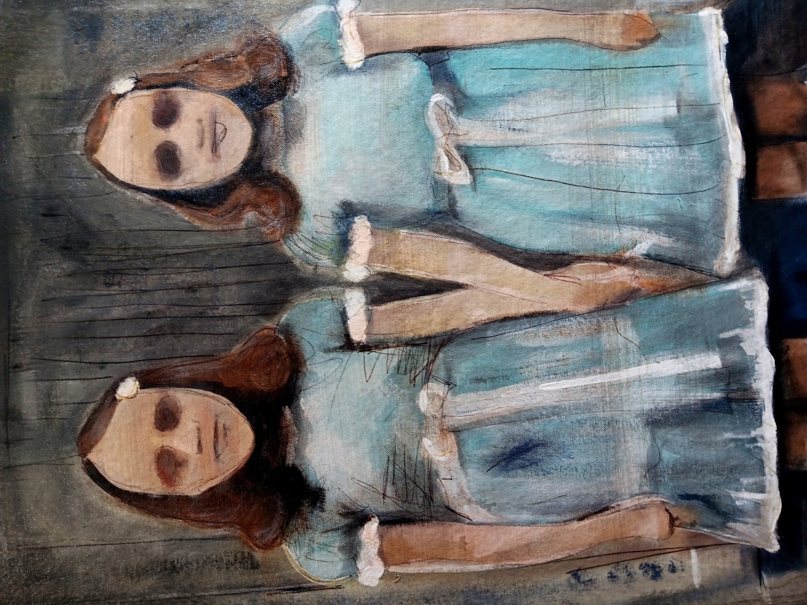SHINING TWINS ORIGINAL OIL PAINTING COTTON CANVAS SIGNED KUBRICK HALLOWEEN GHOST