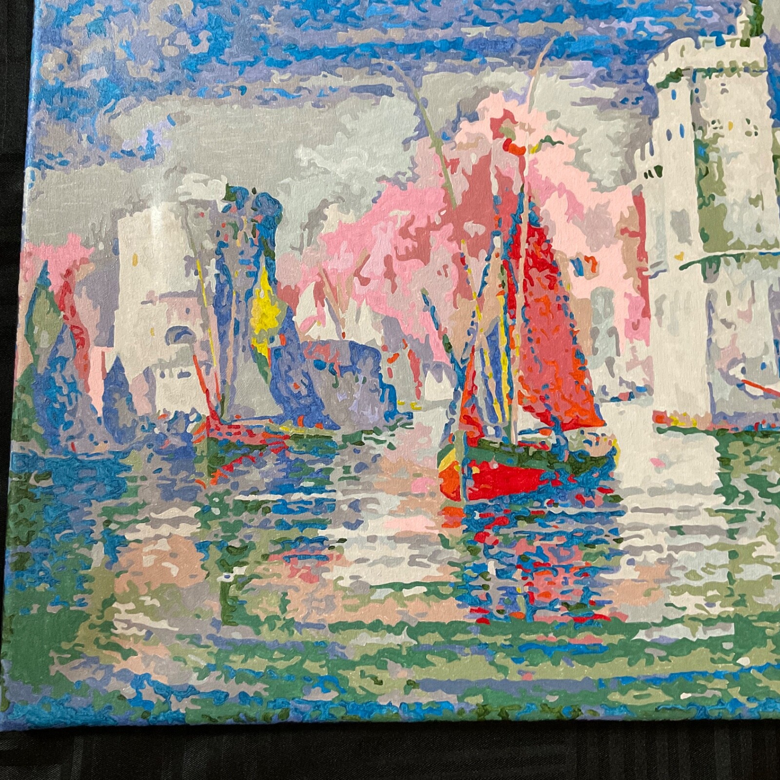 Colorful seascape hand painted PAINTING paint by numbers castles and sailboats