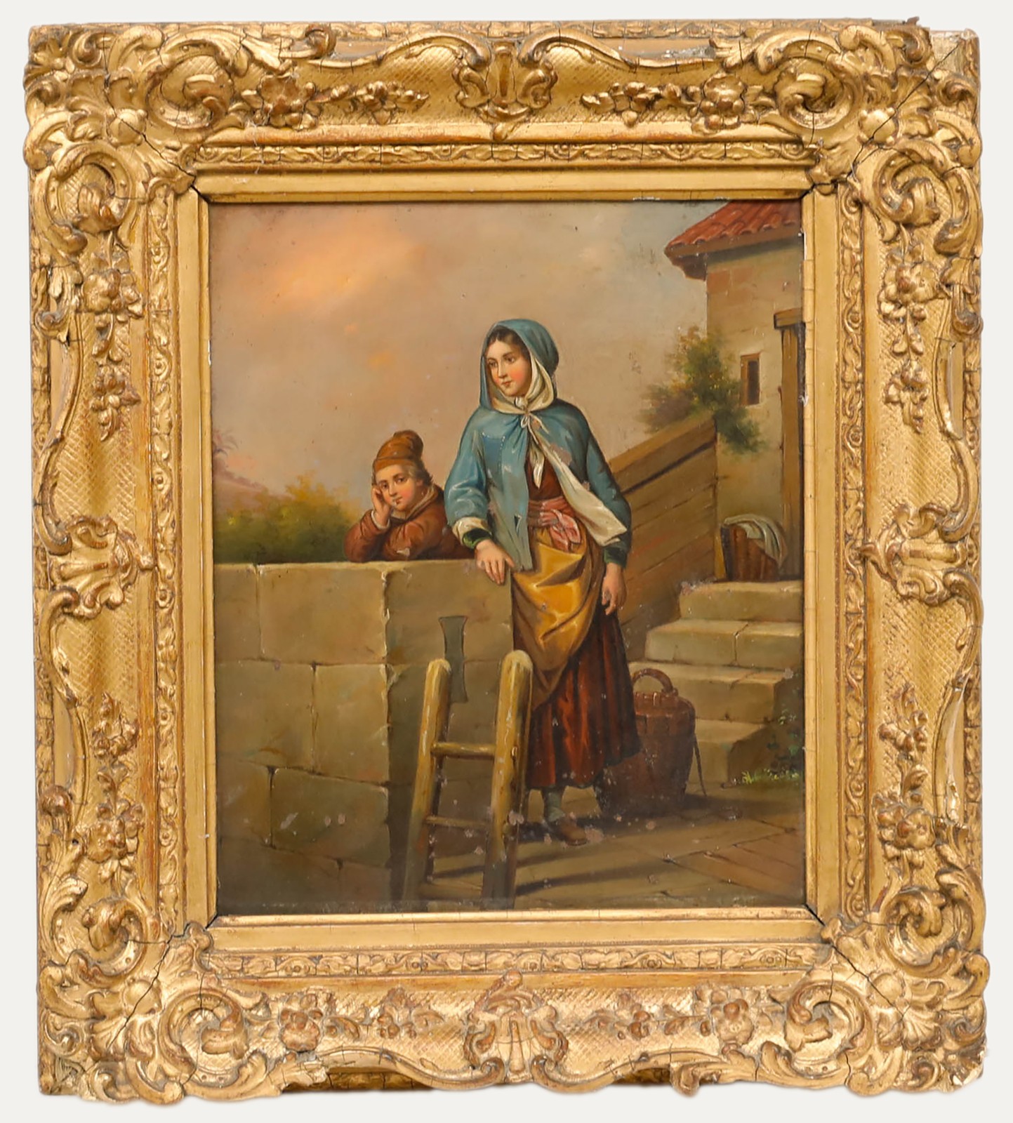 German School 19th Century Oil – Mother and Son