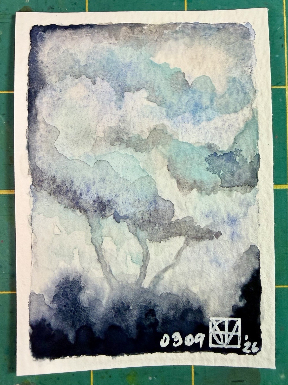 ACEO Painting by M. Hackney Landscape Watercolor, Signed Original, 2.5×3.5″