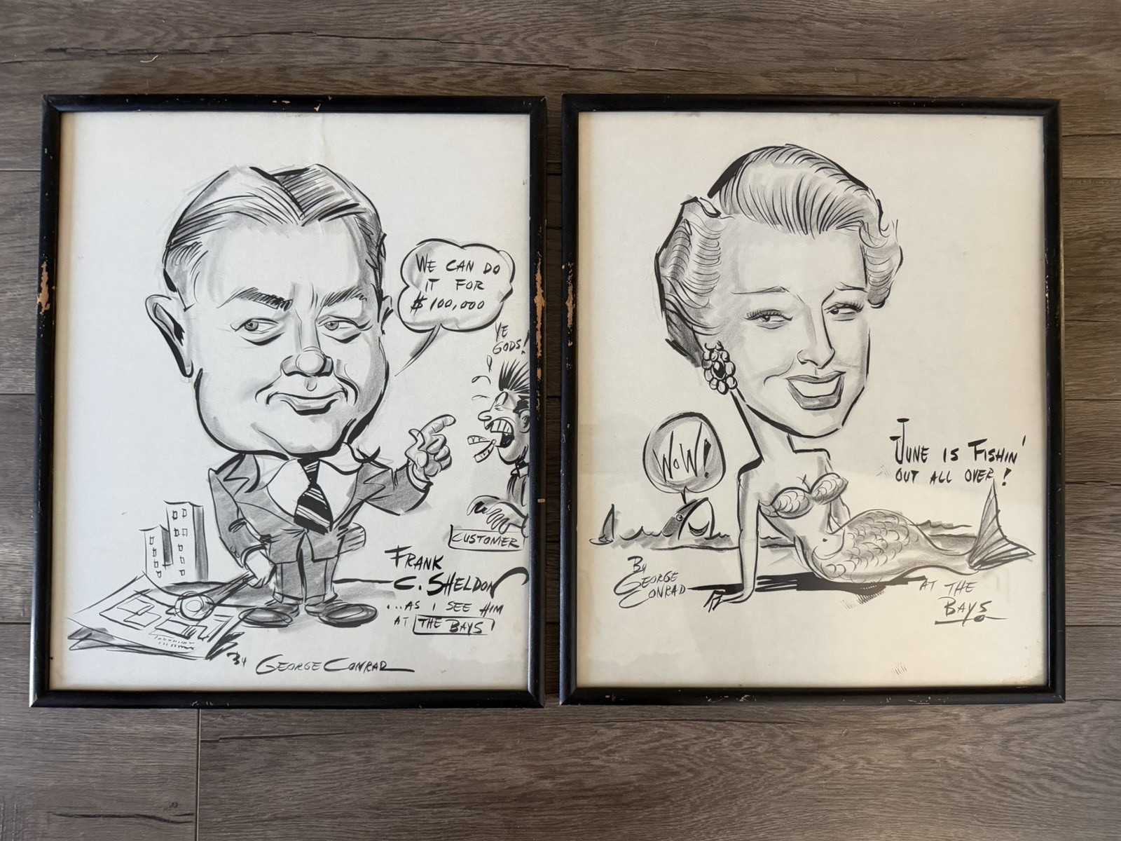 George Conrad Ink Caricatures Set 1950’s «At the Bays»