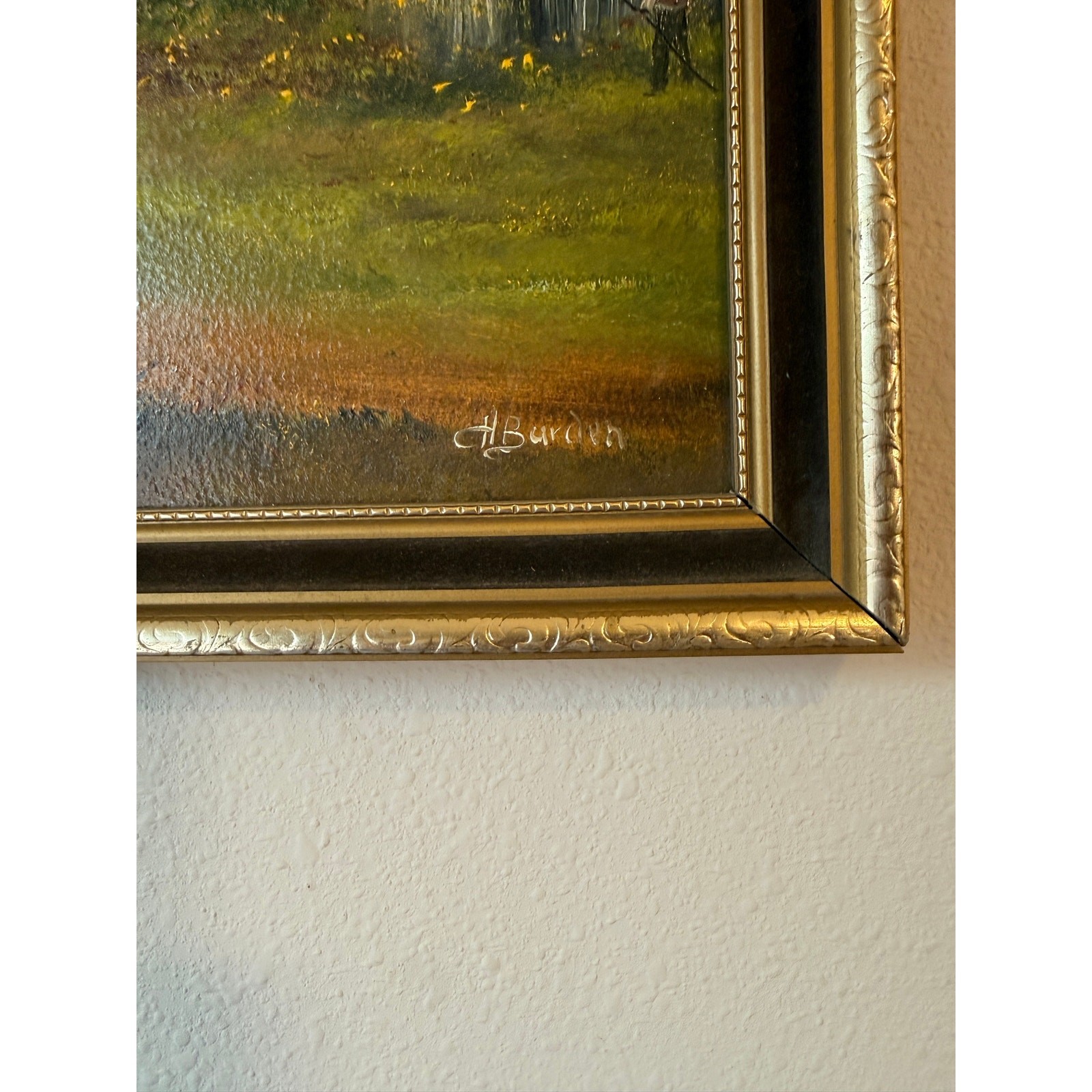 Vintage H Burden Oil Painting Original English Thatched Cottage Landscape Framed