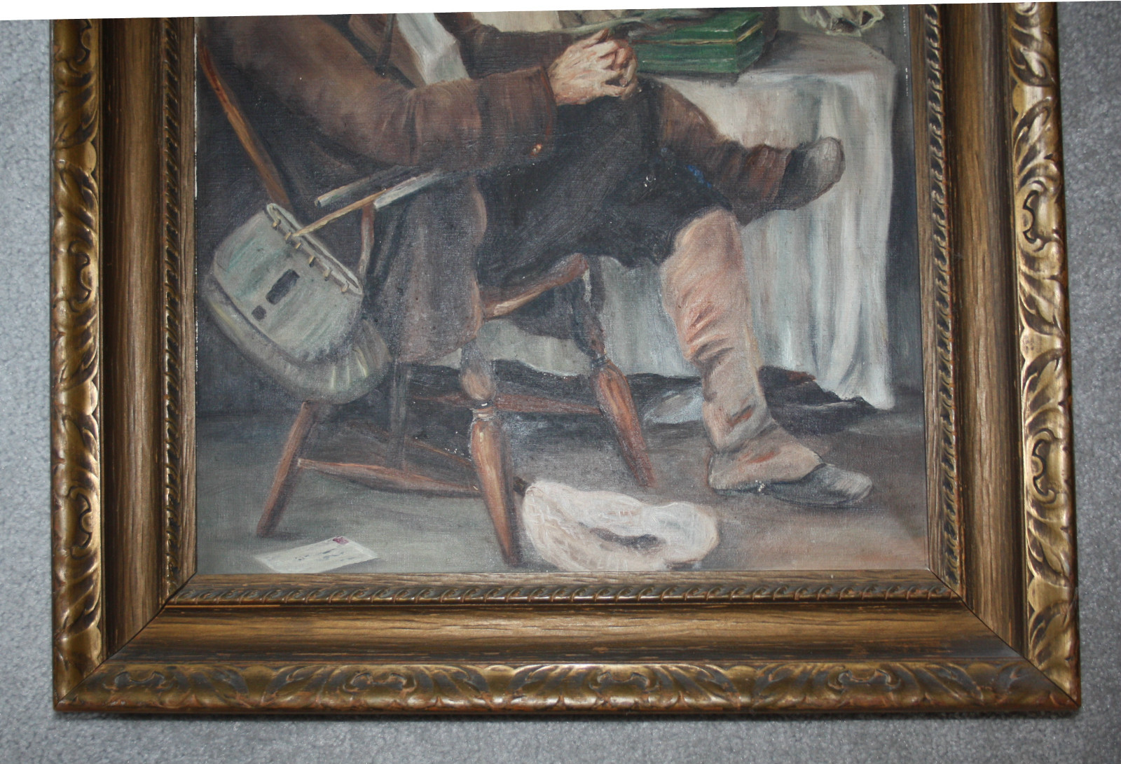 Waiting for the Fishing Party after LC Earle Vtg Antique Oil Painting Tobacco