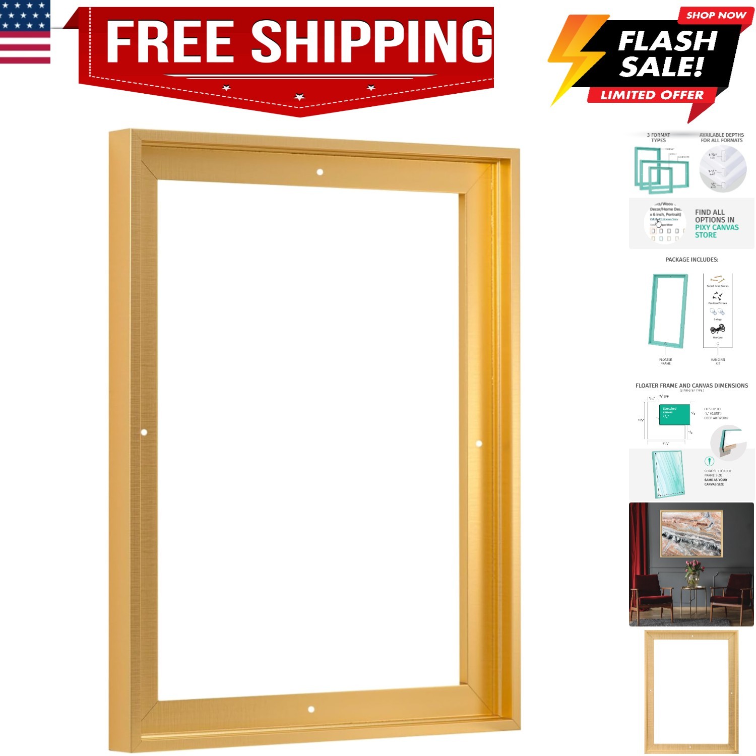 Floater Frame 12×16 for 3/4 0.75 inch Deep Canvas Paintings/Canvas Prints/Woo…
