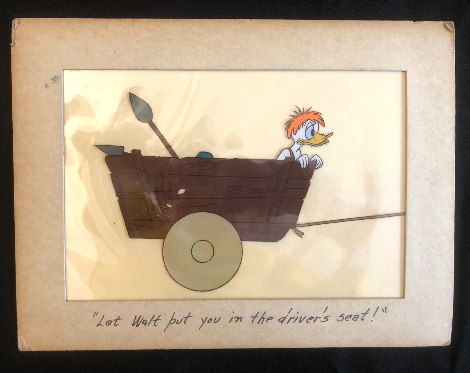 ORIGINAL Walt Disney Donald Duck cell vinyl Celluloid Drawing ART OOAK w writing