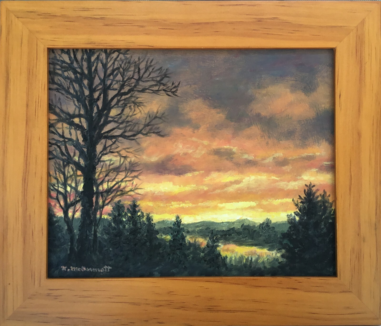 SUNDOWN ABOVE THE RIVER – original framed oil painting by K. McDermott