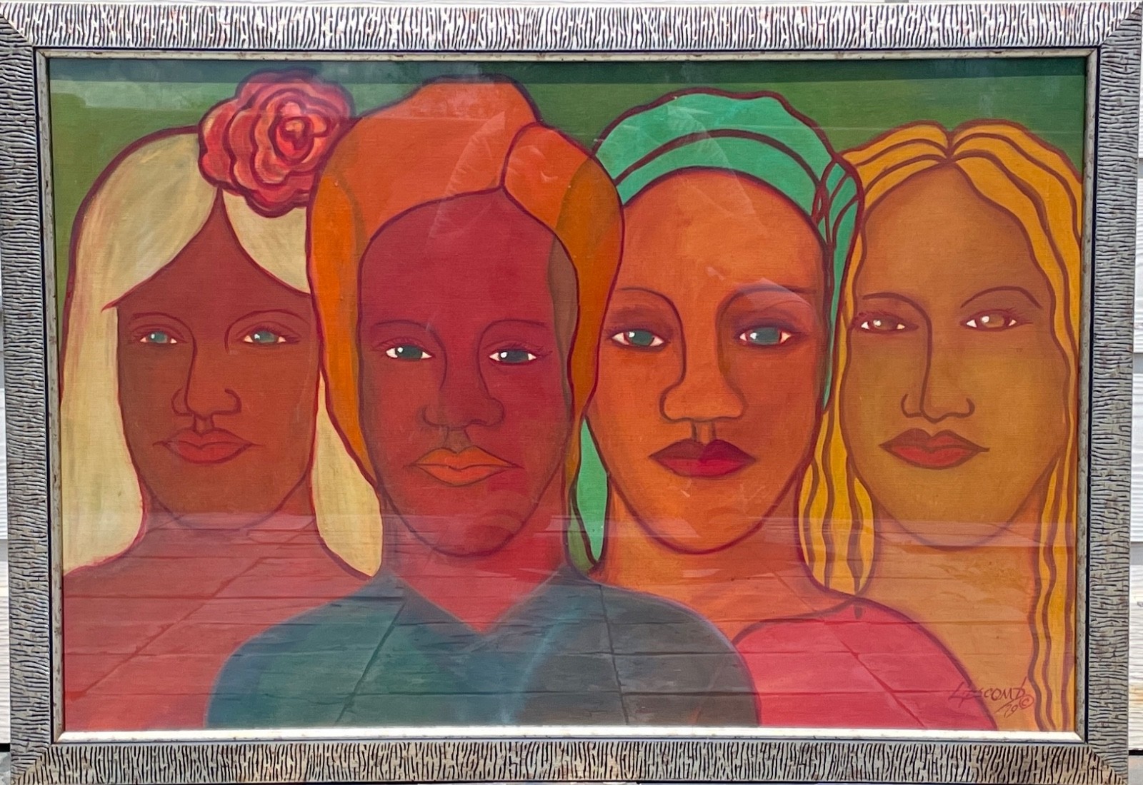 «Island Vibe» – OOAK Oil Painting by Lipscomb – Regal Portrait w/ Bamboo Frame
