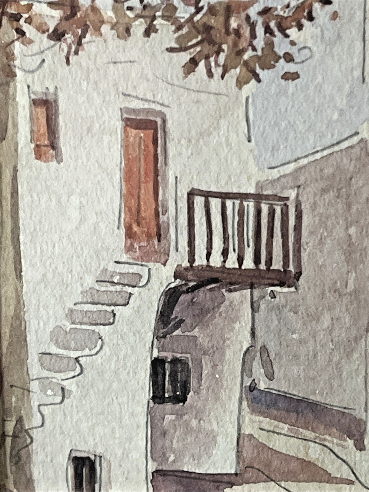 Possibly a Mediterranean Village Seated Woman with Apron 5 7/8″ x 9 1/8″