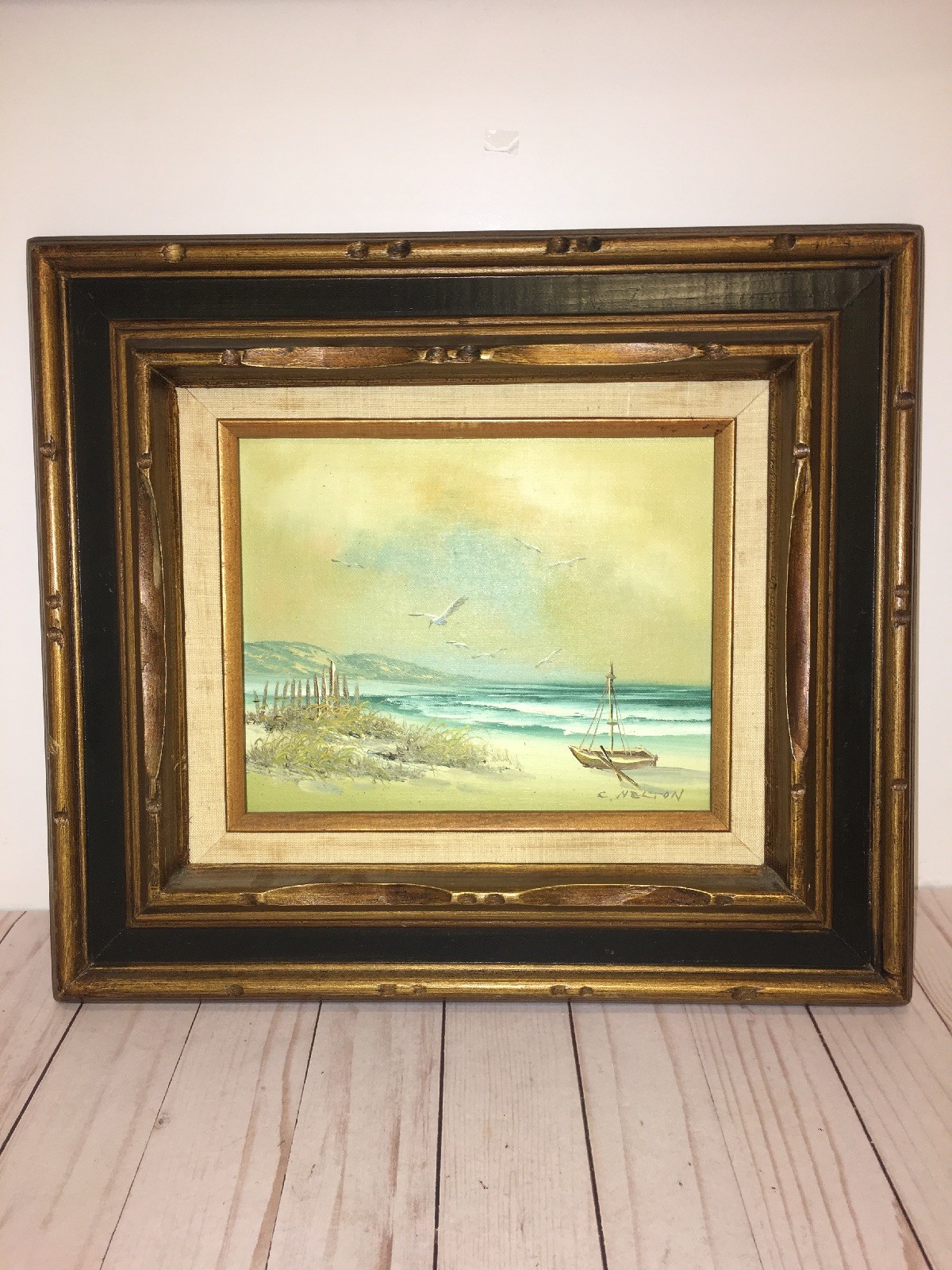-C.Melton Oil Painting On Canvas Seascape 17.5 Inch x 15.5 Inch.