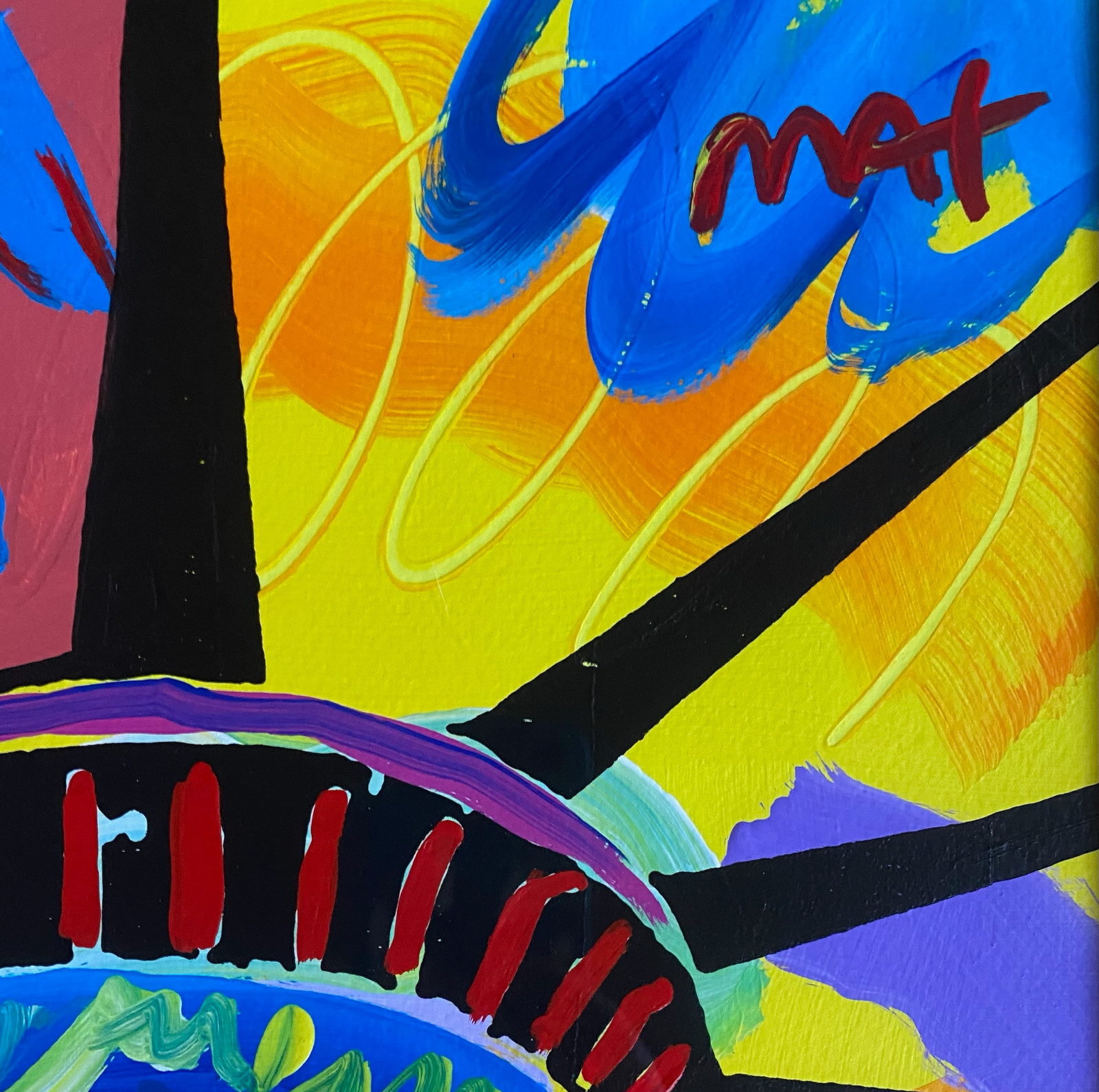 Peter Max «Statue of Liberty» Signed Acrylic Painting on Paper Framed