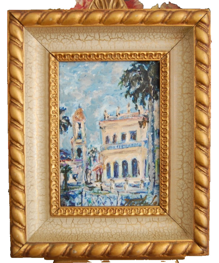 FRAMED ORIGINAL OIL COLONIAL BUILDING SCENE OLD TRINIDAD CUBA SIGNED HECTO VIDAL