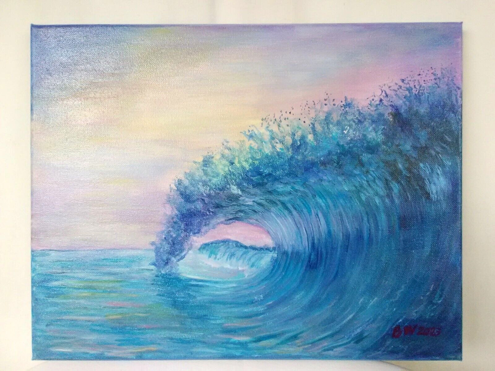 Original Acrylic Painting Wave Pastel Sky Seascape 11X14 Canvas Coastal US Art