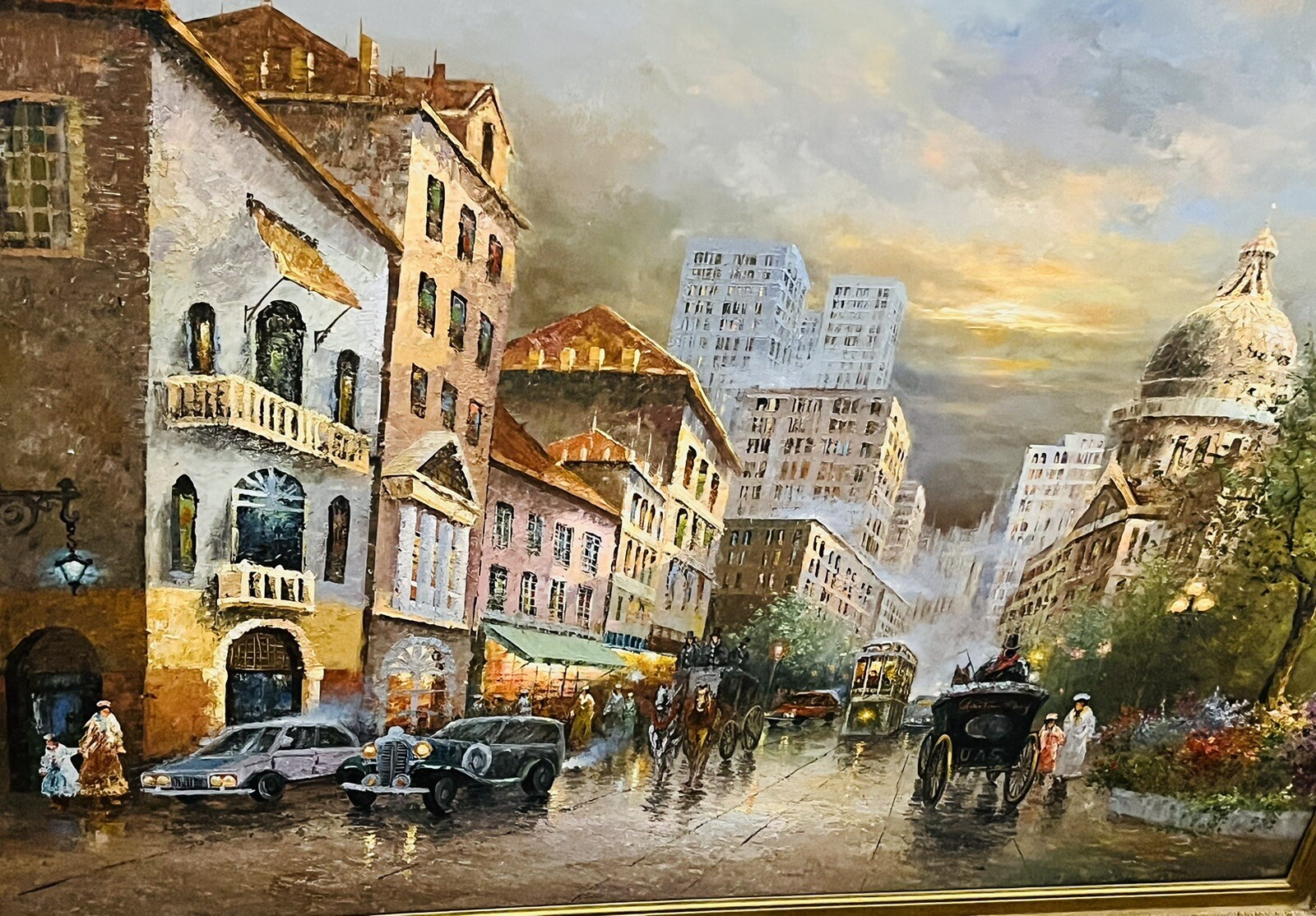 FINE LARGE SWEDISH STREET SCENE SIGNED BY :LIMIAN FINE DETAILS SIZE:69″ X 47″