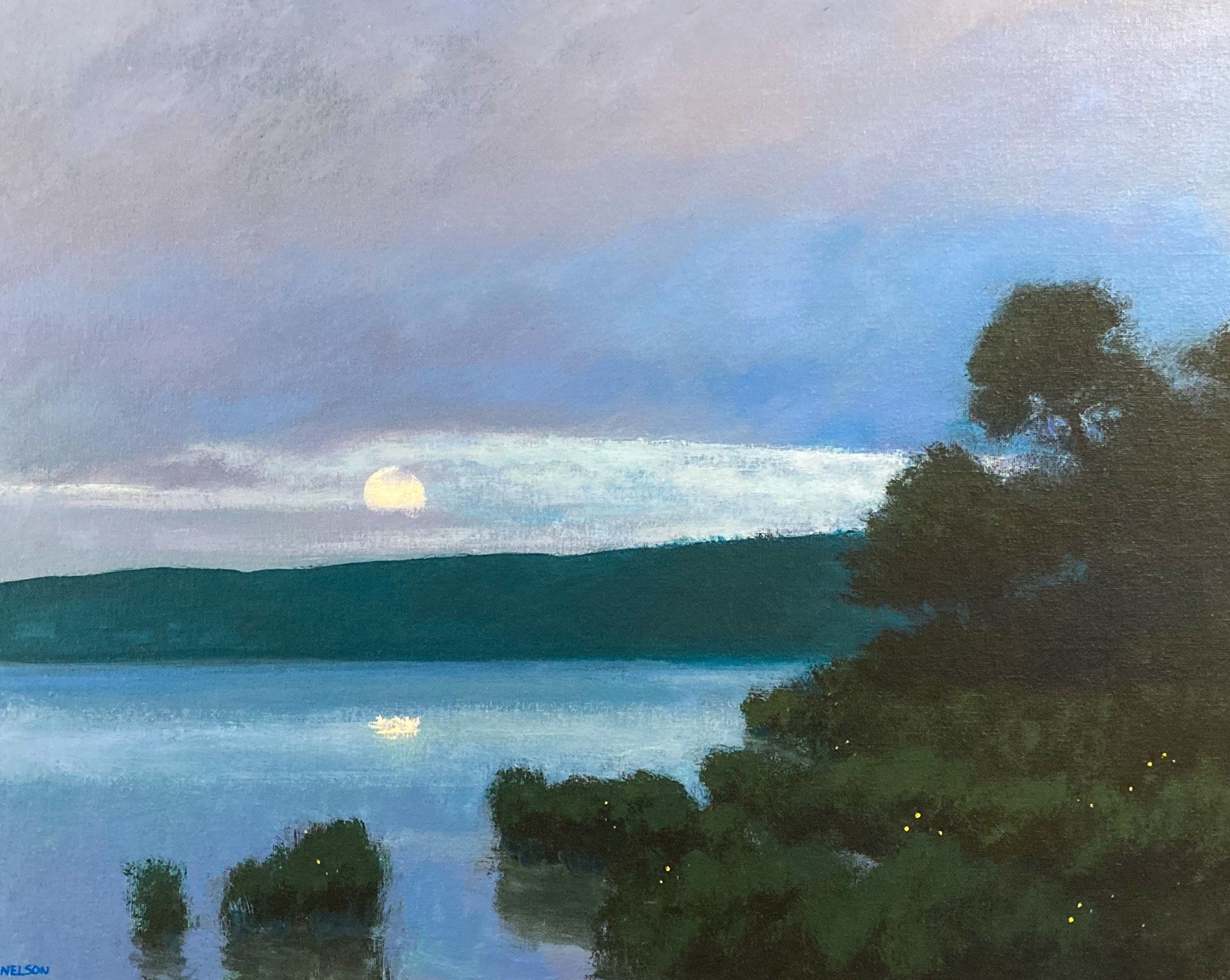 Full Moon Large 16×20 Landscape Marsh Realism Art Oil Painting Impressionism