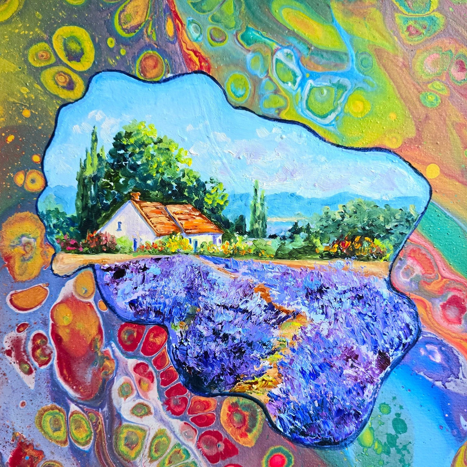 Rural Harmony Landscape 29x29cm Oil Painting Painting on Canvas