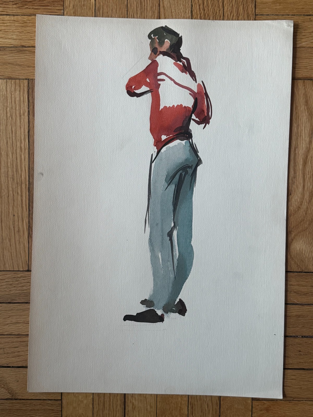 VTG 1950’s MCM Watercolor Painting Male Mens Fashion Gay Int 18 x 12