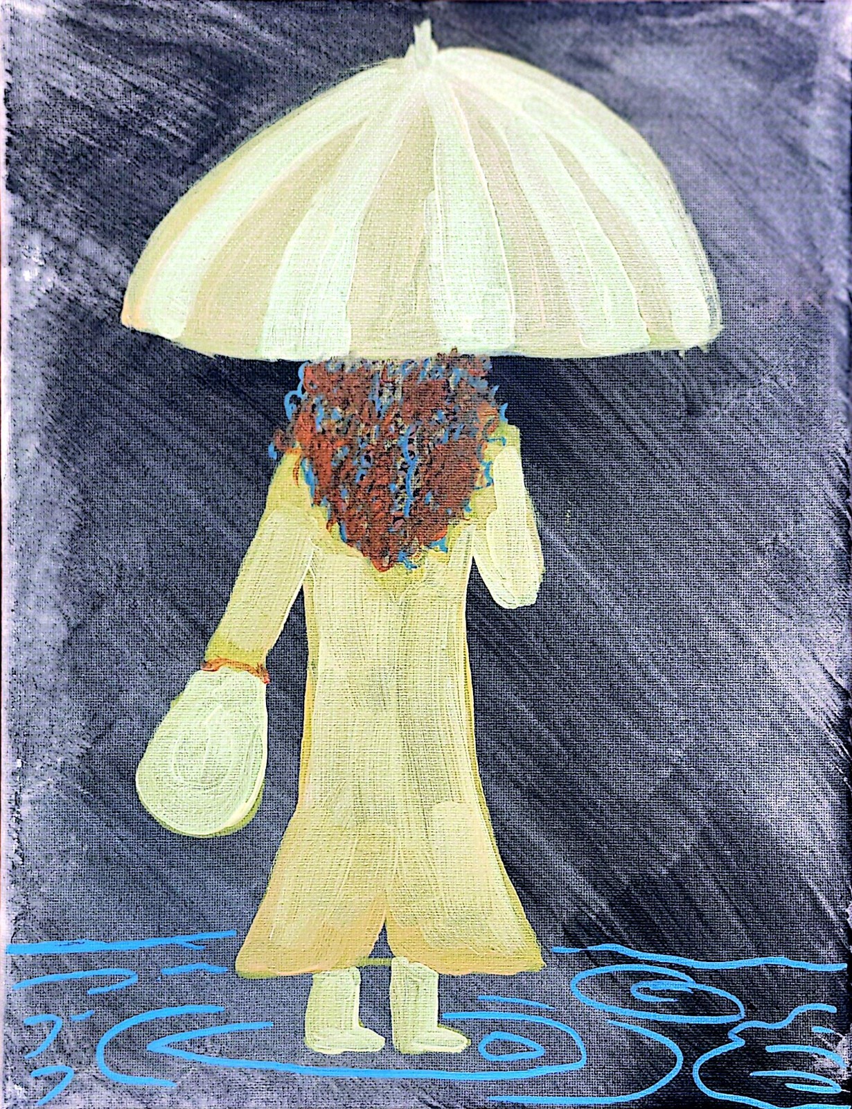 Walking Home In The Rain Expressionist 11×14 Acrylic On Canvas Signed Original