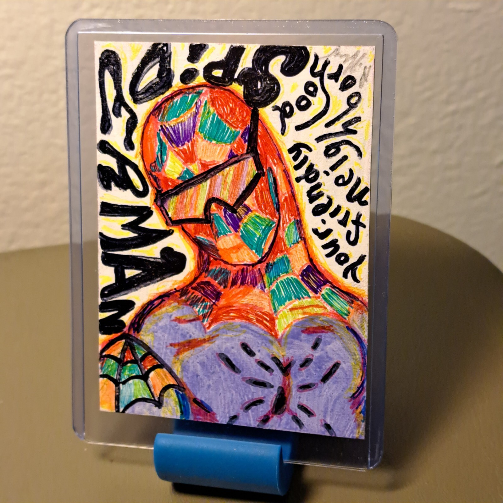 Multicolor acrylic & ink artcard «Spiderman Nyc» (OOAK) Limited 1/1 signed