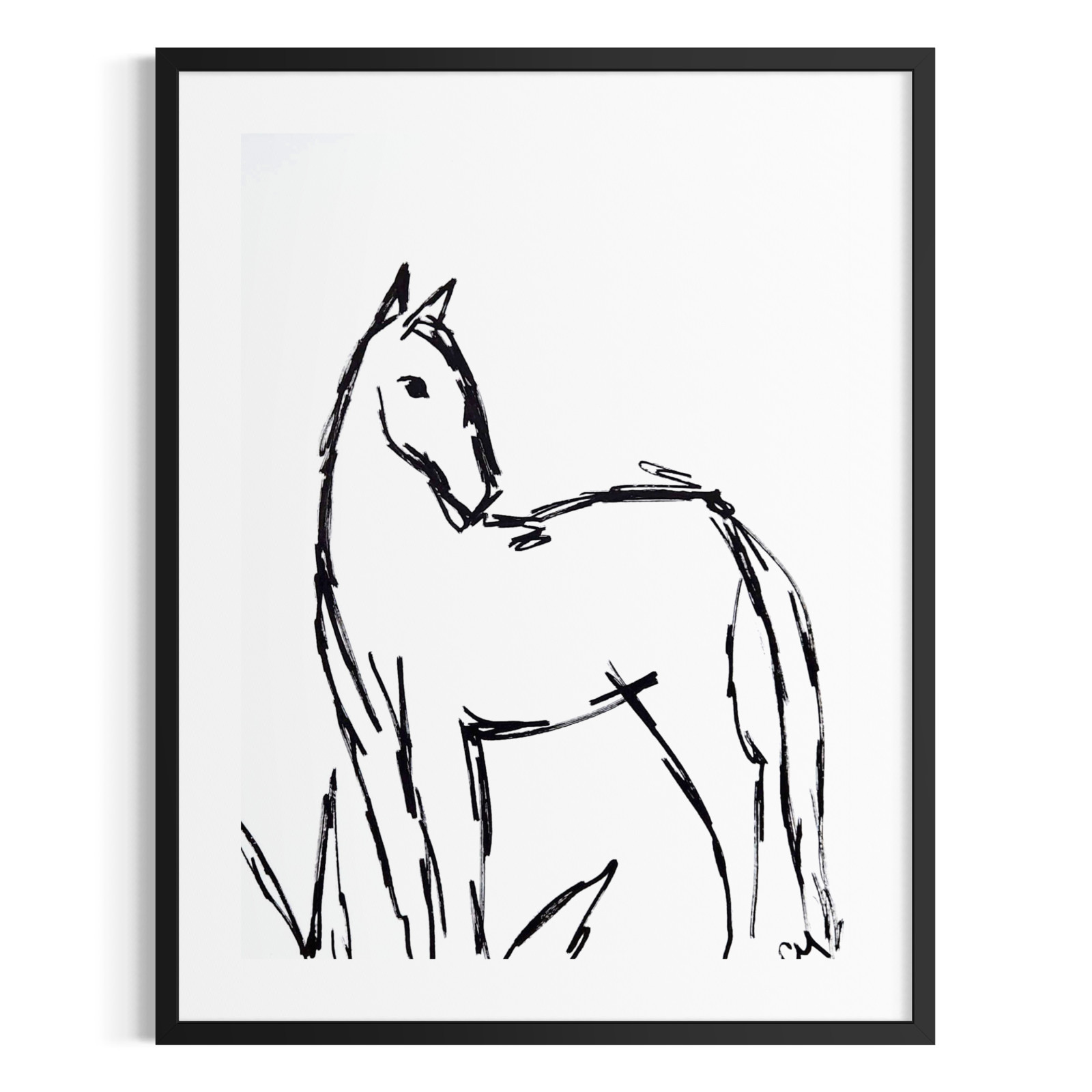 Original Horse 9×12 Acrylic Sketch Minimalist Black White Wall Art Multicolor