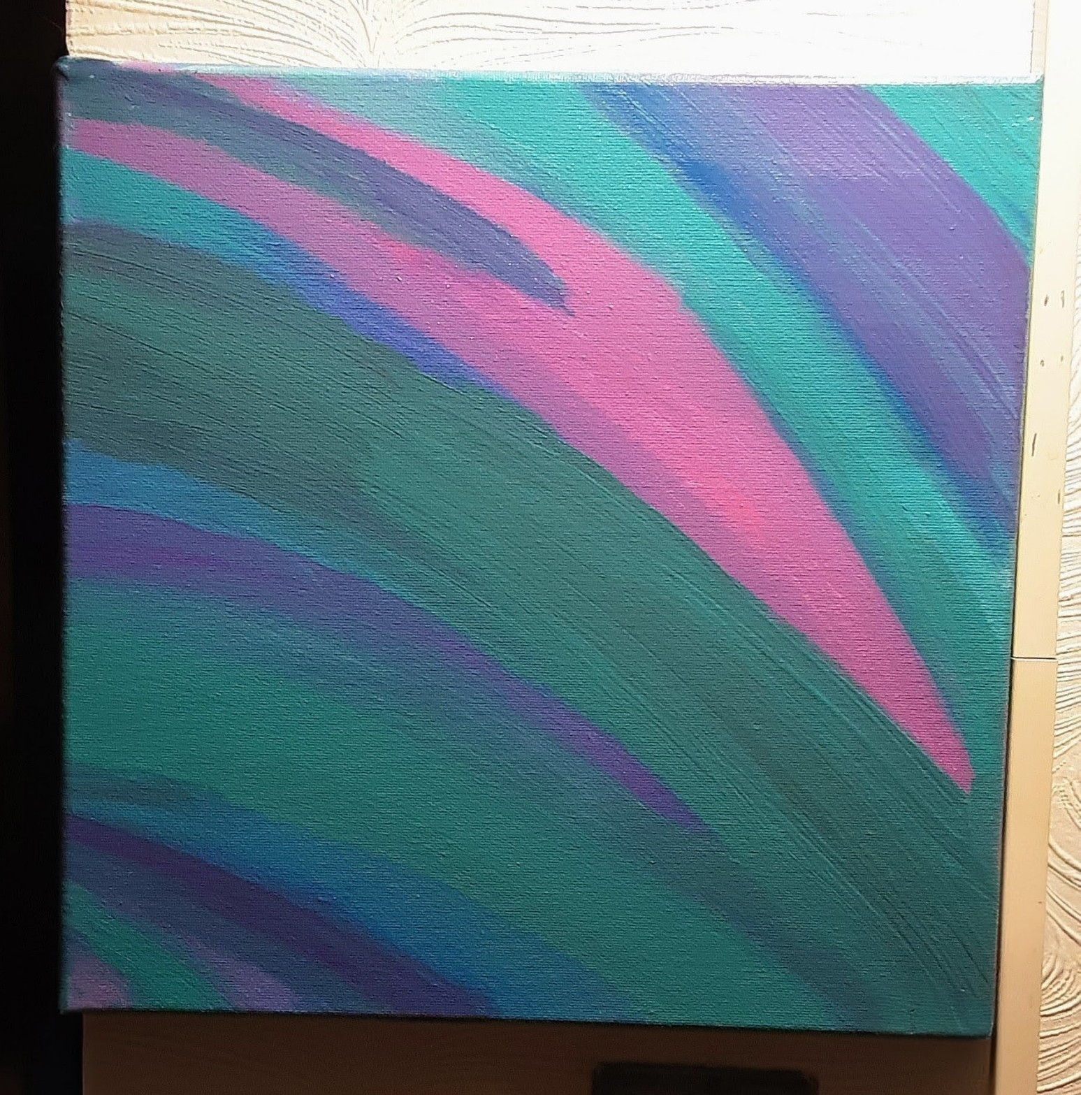 Abstract Neon Turquoise Purple Pink Green Blue Acrylic Canvas Painting Rainbow