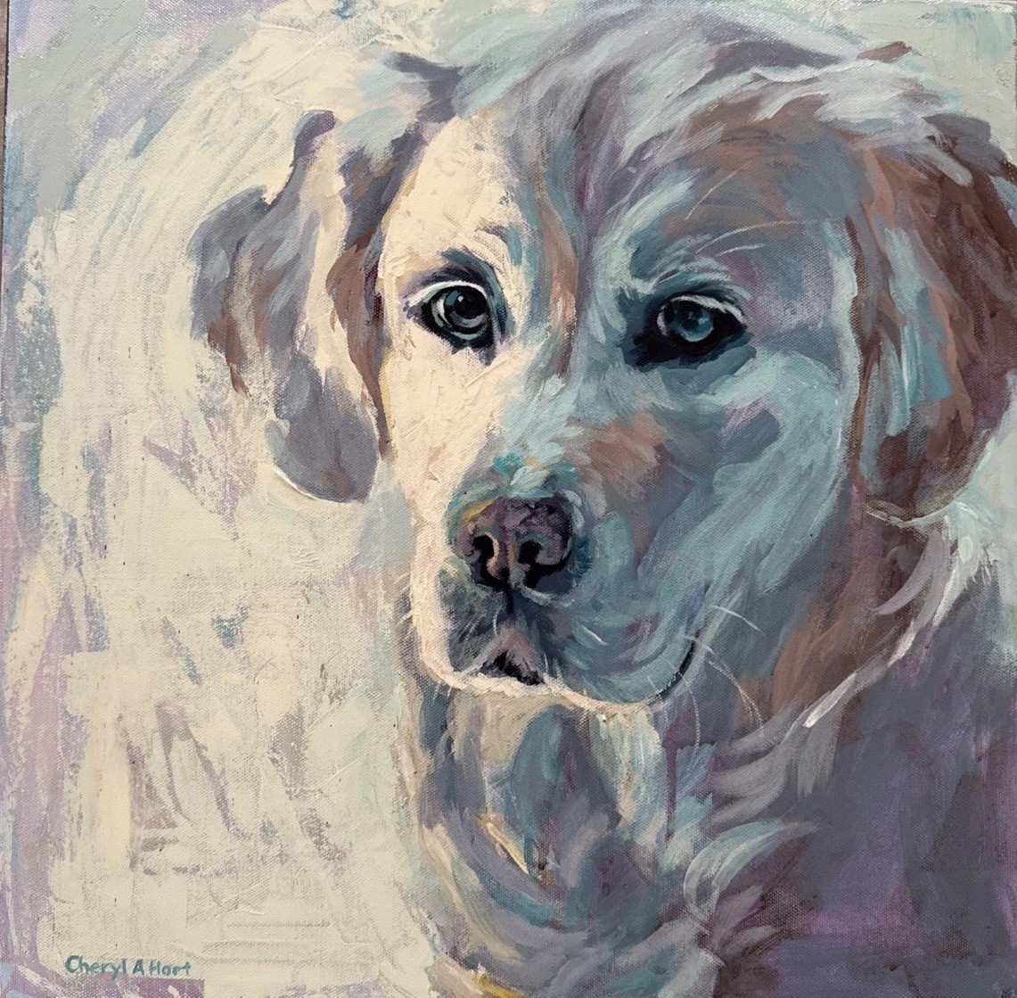 Original Dog Acrylic Painting White Labrador Deep Canvas Portrait 18×18 Inch Pet