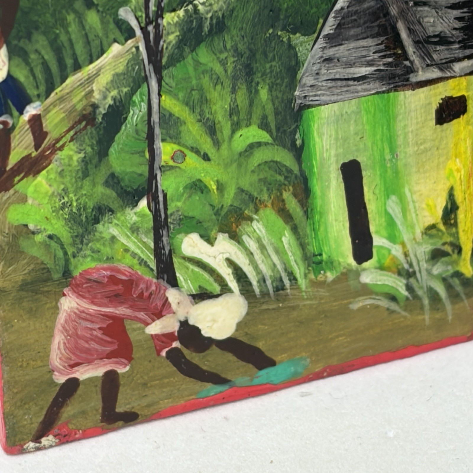 Vintage Haitian Folk Art Folding Wood Triptych Nativity Painting Signed R. NOLY