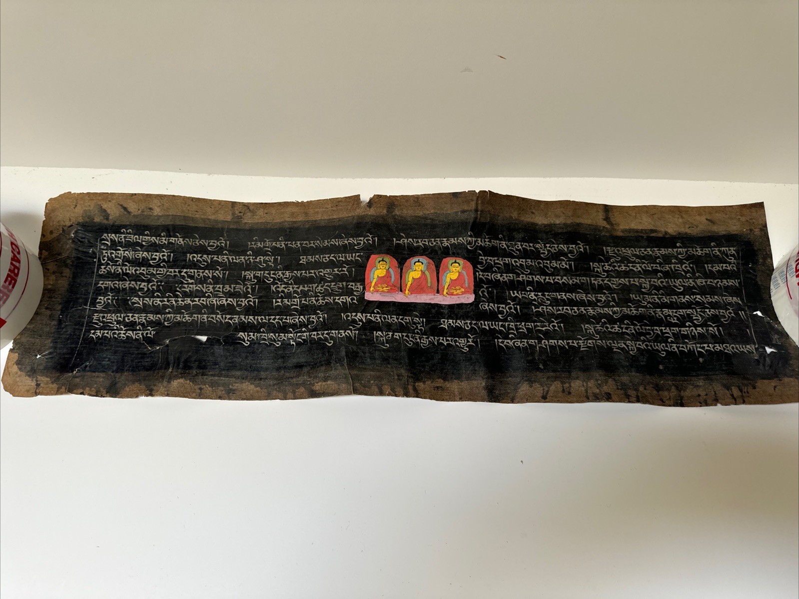 Tibetan Sutra Manuscript Antique 17th Century Iconic Relic Painting Buddha Monk