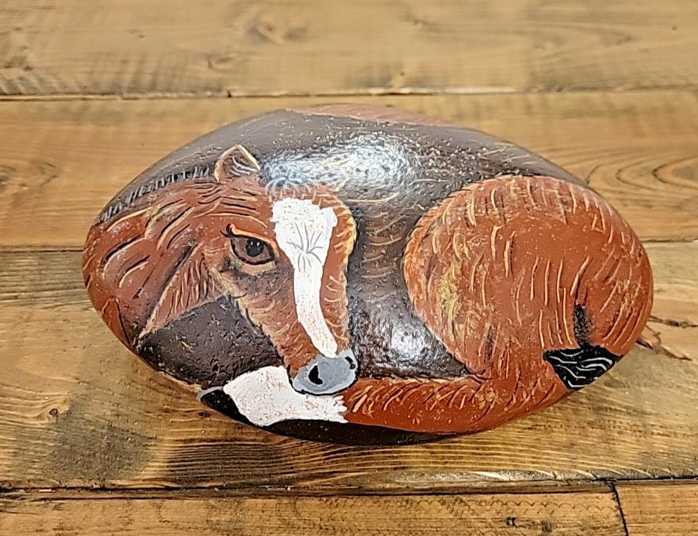 Horse Colt hand painted on a stone 7″