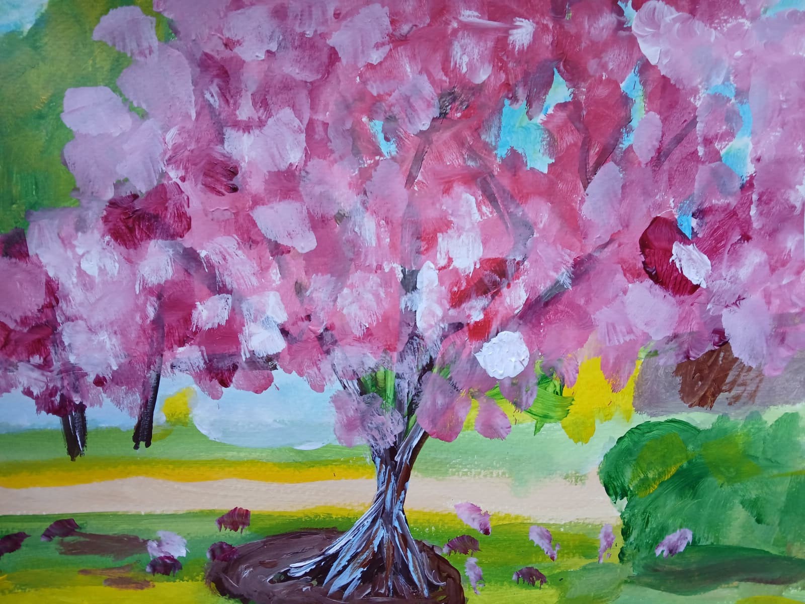 Impressionistic 11 X 14 Cherry Trees Handmade Signed colorful Original Painting