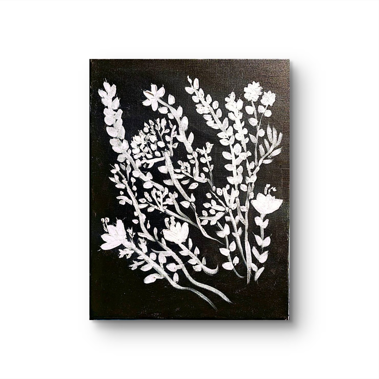 Black and White Botanical Painting Original Acrylic Floral Minimalist Art