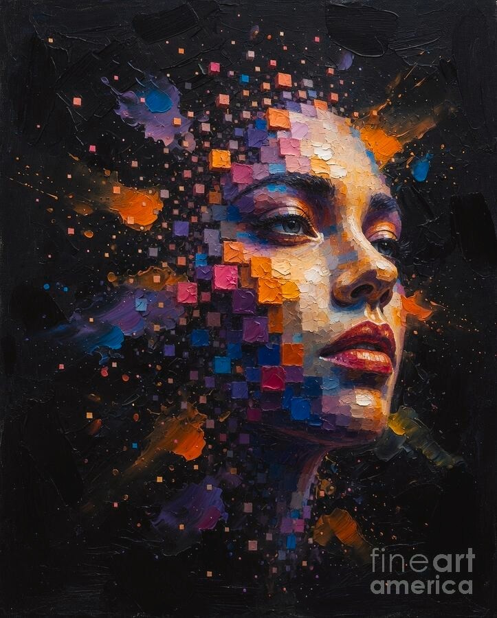 new hand made Painting on 12″*15″ canvas ABSTRACT PIX-ELATED FACE by Wendy
