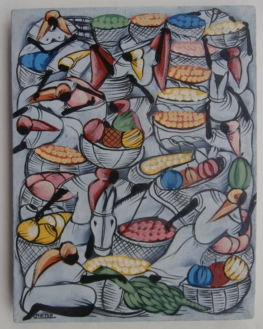 Haitian Painting on Canvas Black Caribbean Artist Nono Haiti Fruit Market Women