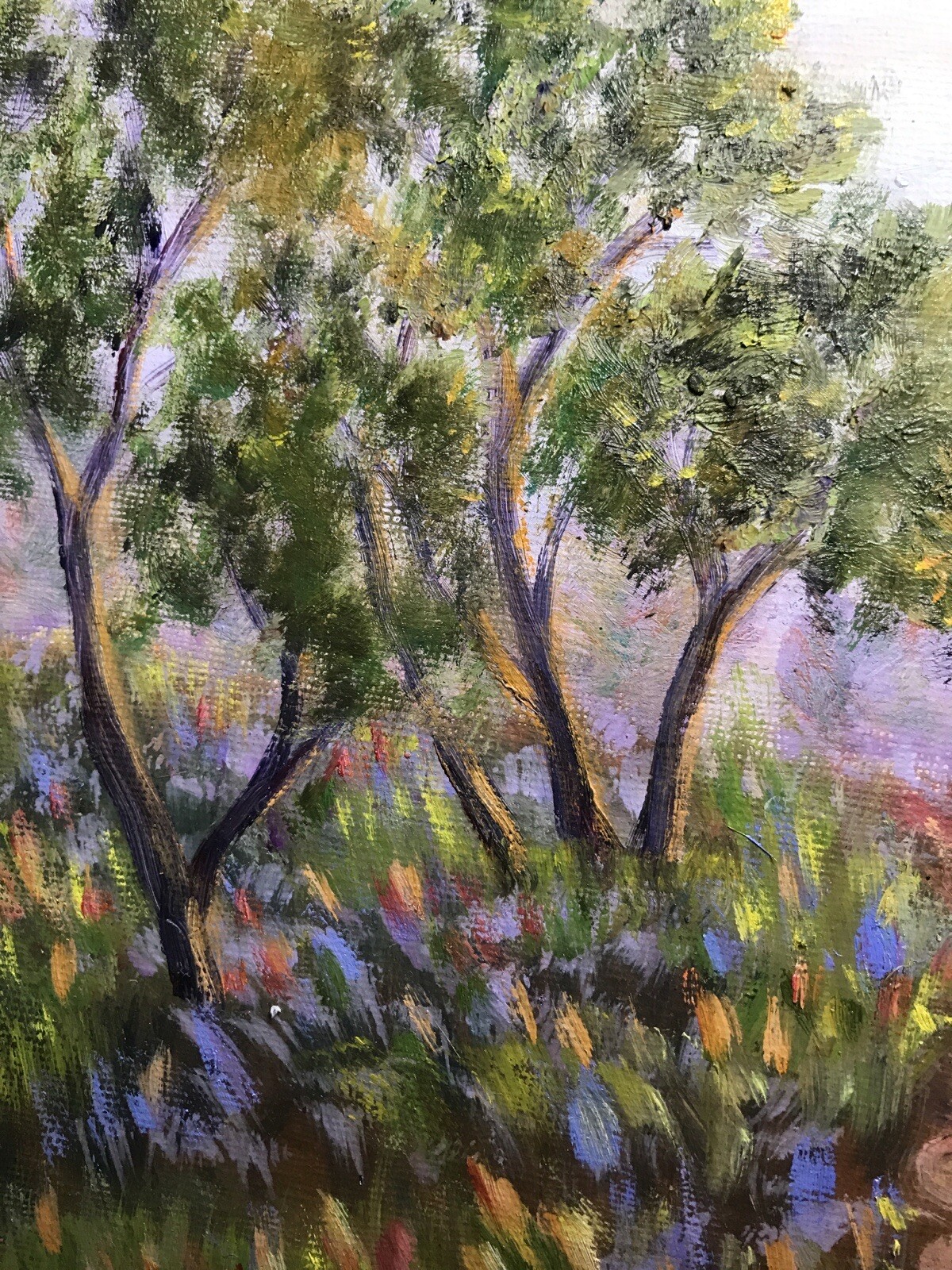 Original Oil Painting Evening Landscape With Path Grass Trees 11×14 Wall Art