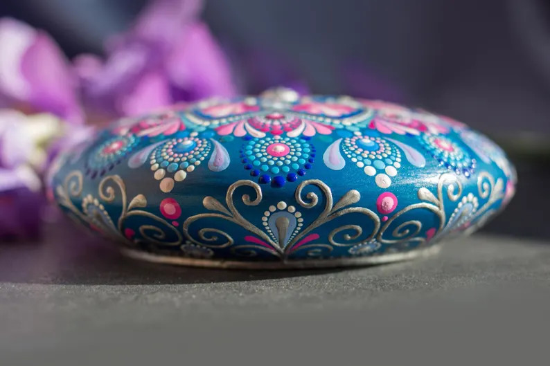 Hand Painted Mandala Stone, Rock Art Mandala Painting, Paper Weight, Dot Art