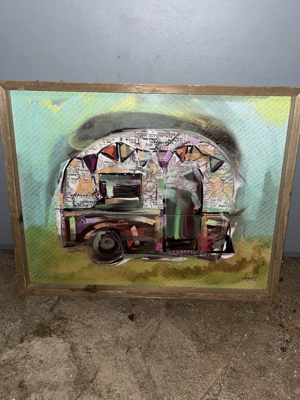 Original Authentic Painting Signed Wang Modern Abstract Oil Acrylic