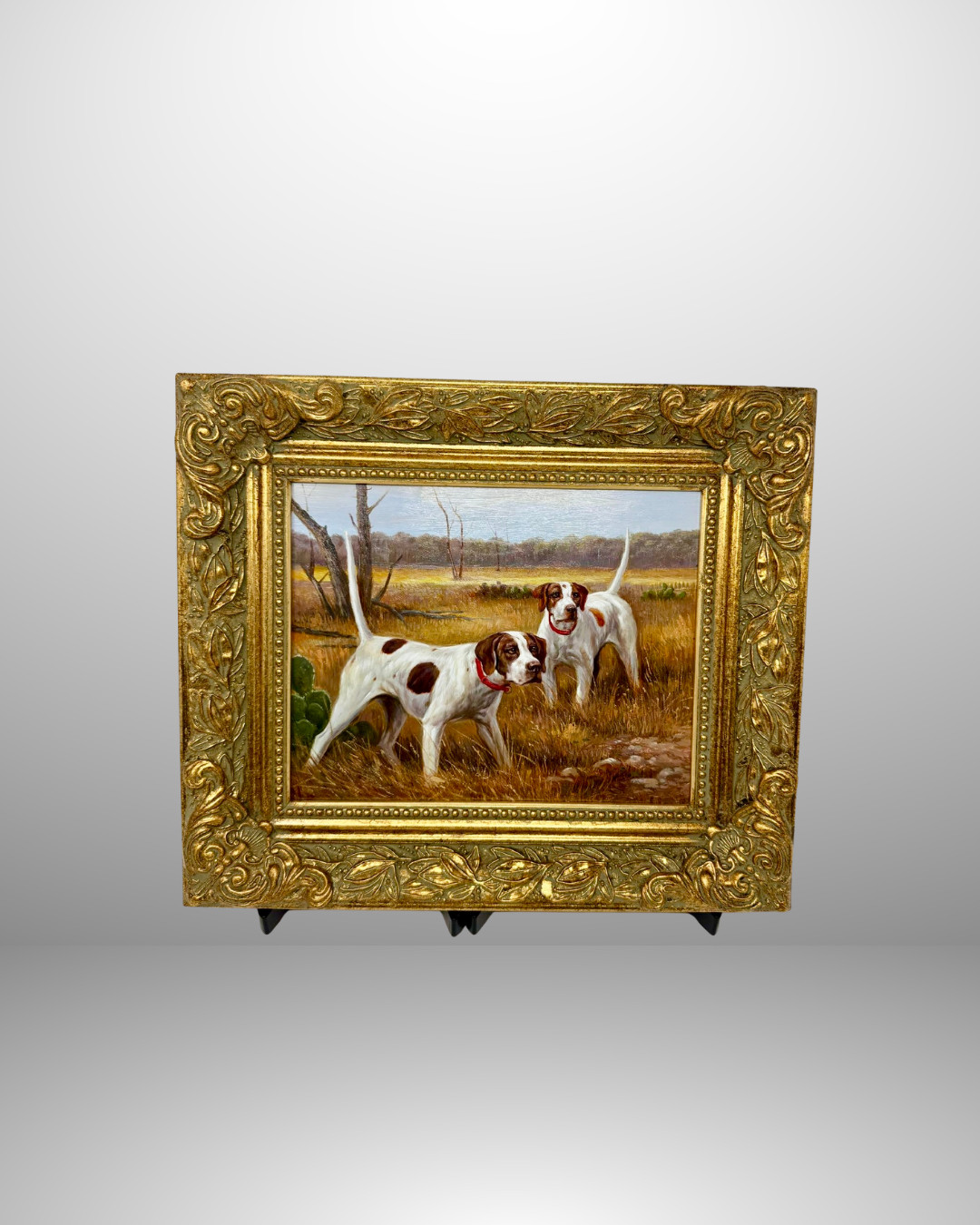 Vintage Framed English Pointer Hunting Dog Oil Painting