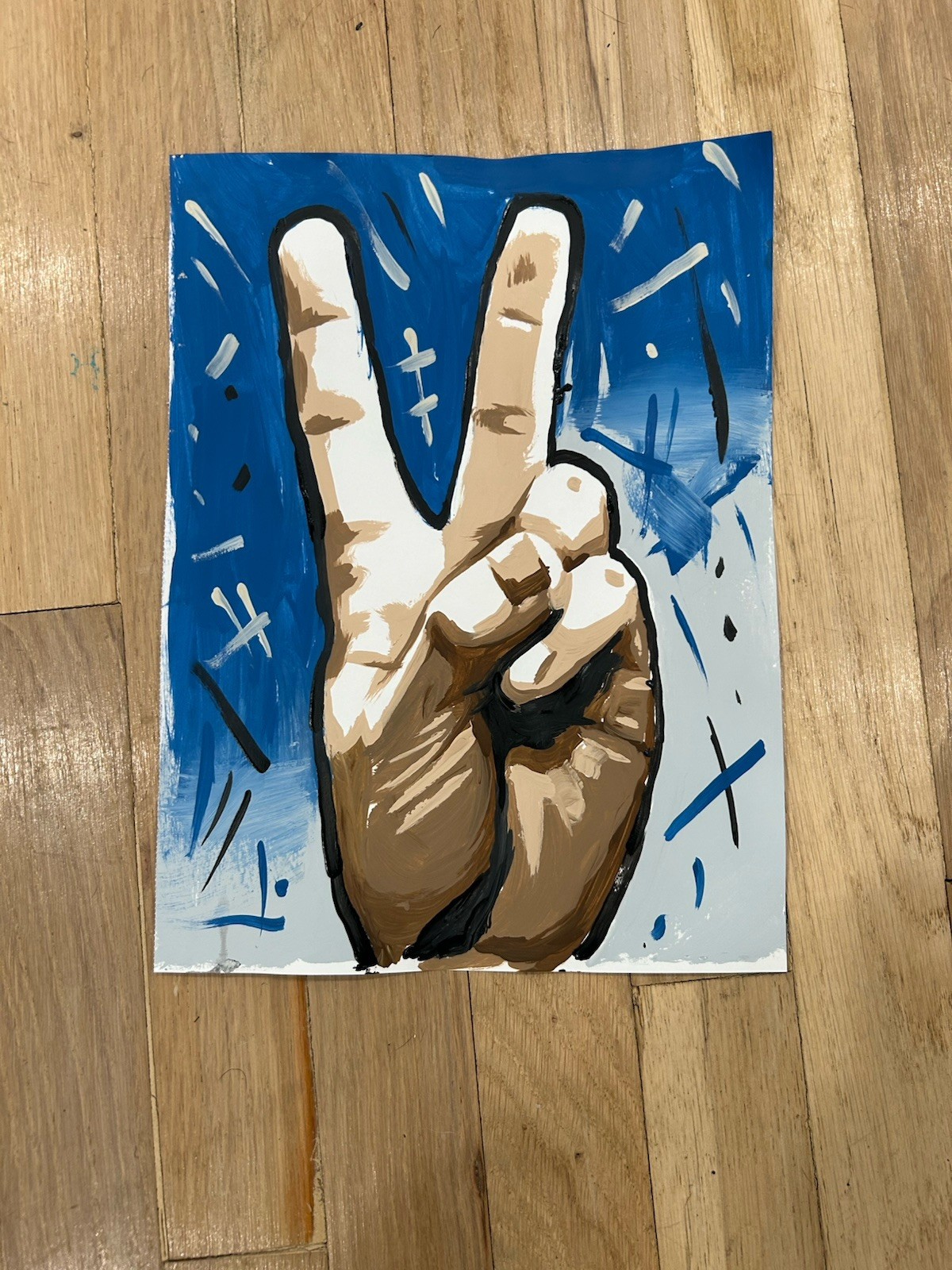 Original Abstract Peace Sign Hand Painting 9×12 paper Modern Wall Art Home Decor