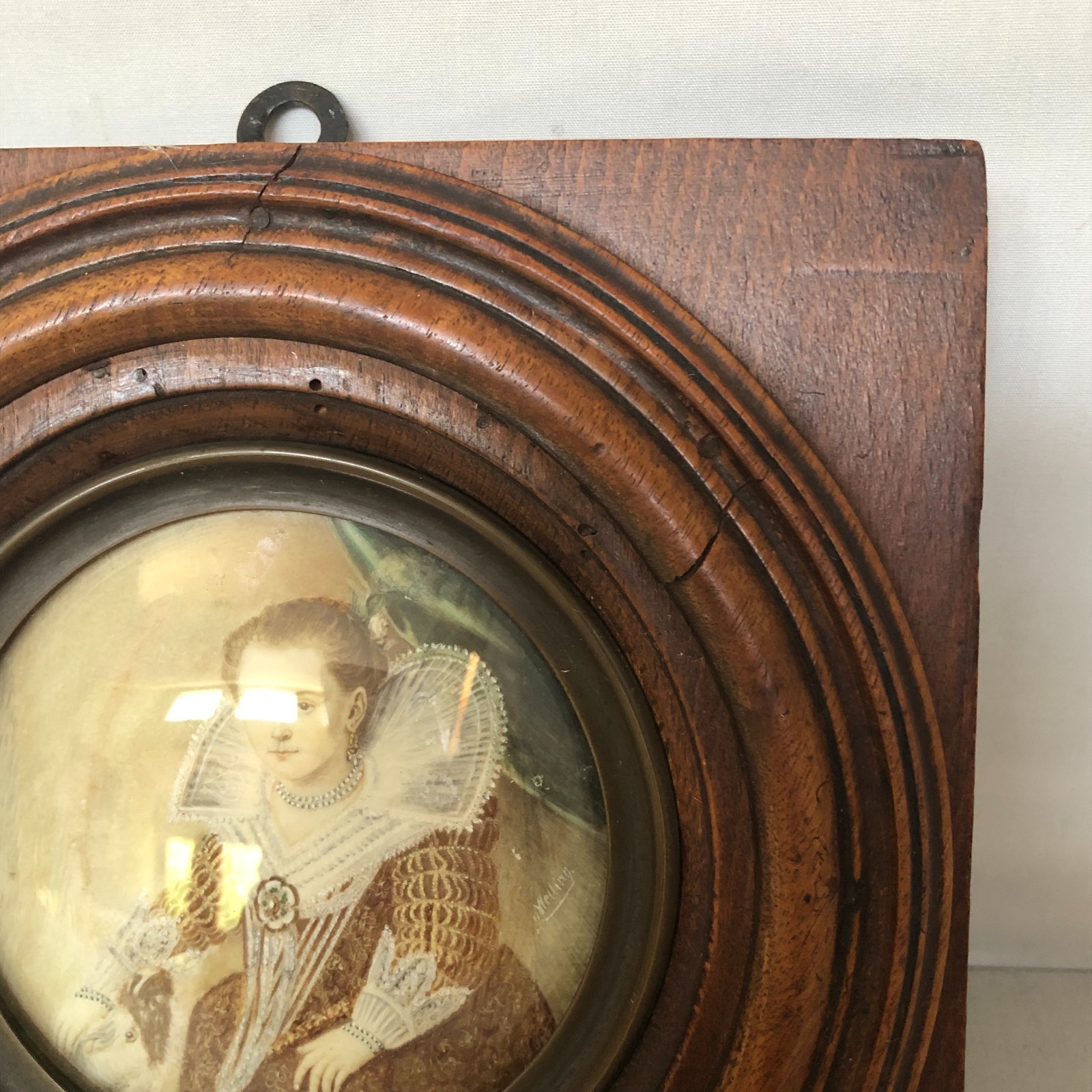 Antique Round Hand Painted and Signed Women’s Portrait in Original Frame.