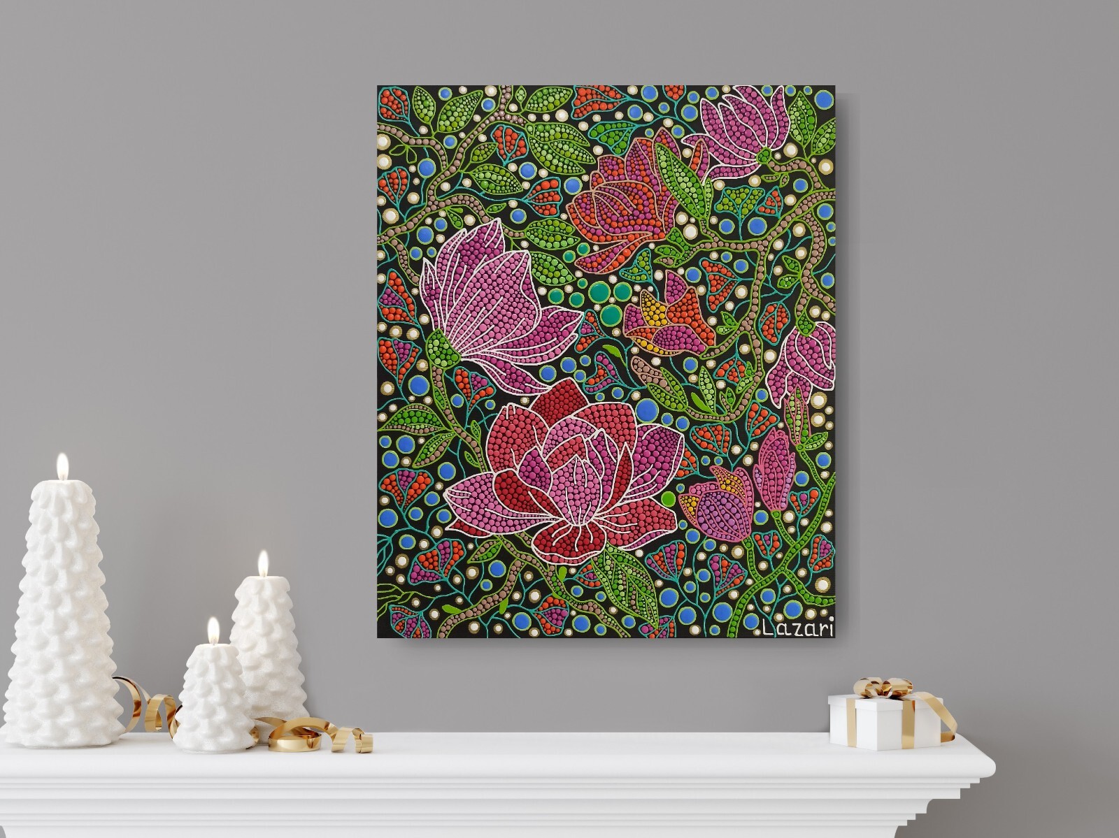 Magnolia Flowers Original Painting Floral Canvas Art Pink Magnolia Botanical Art