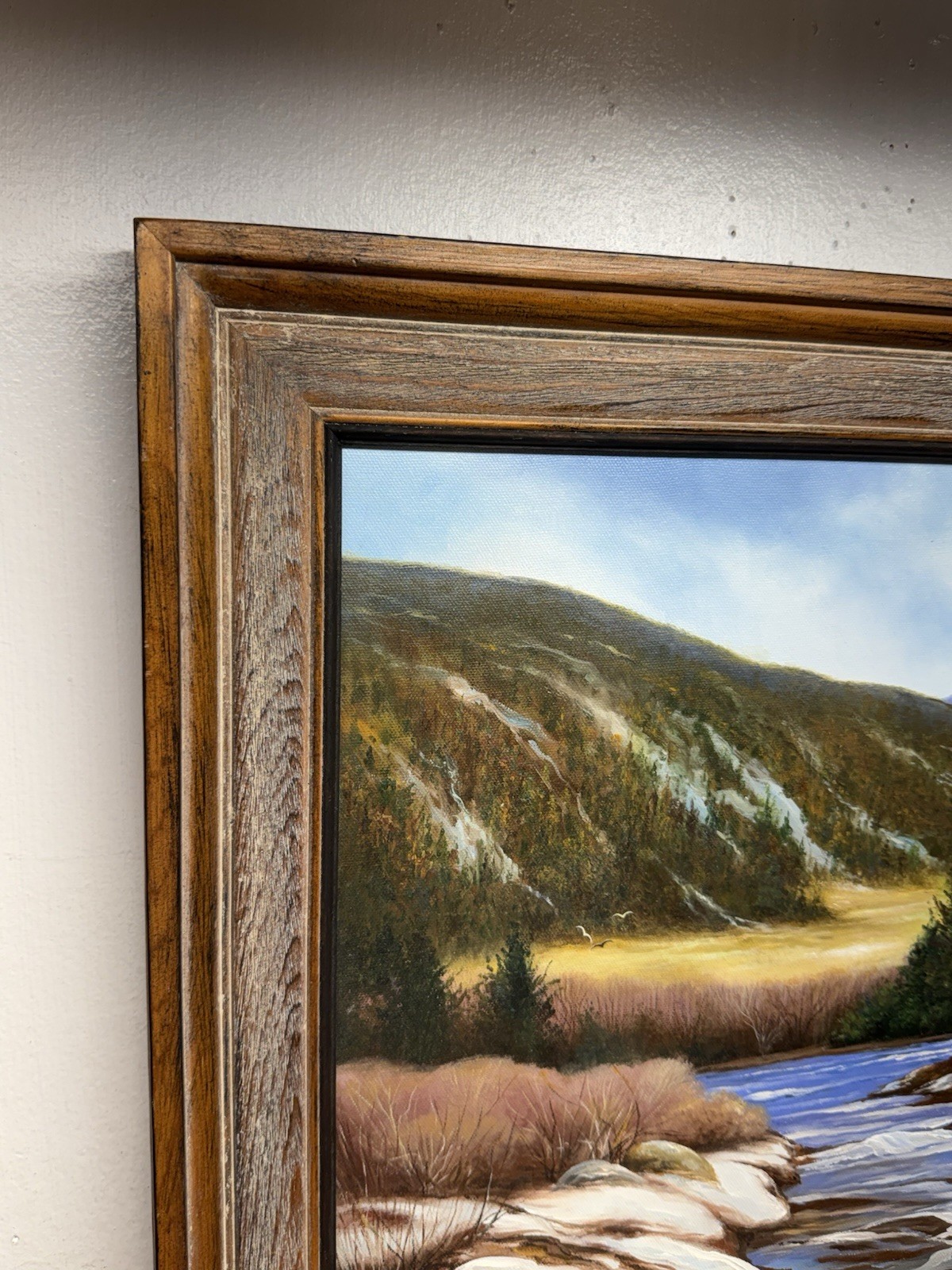 Signed Original Mountain River Forest Landscape Framed Plein Air Framed