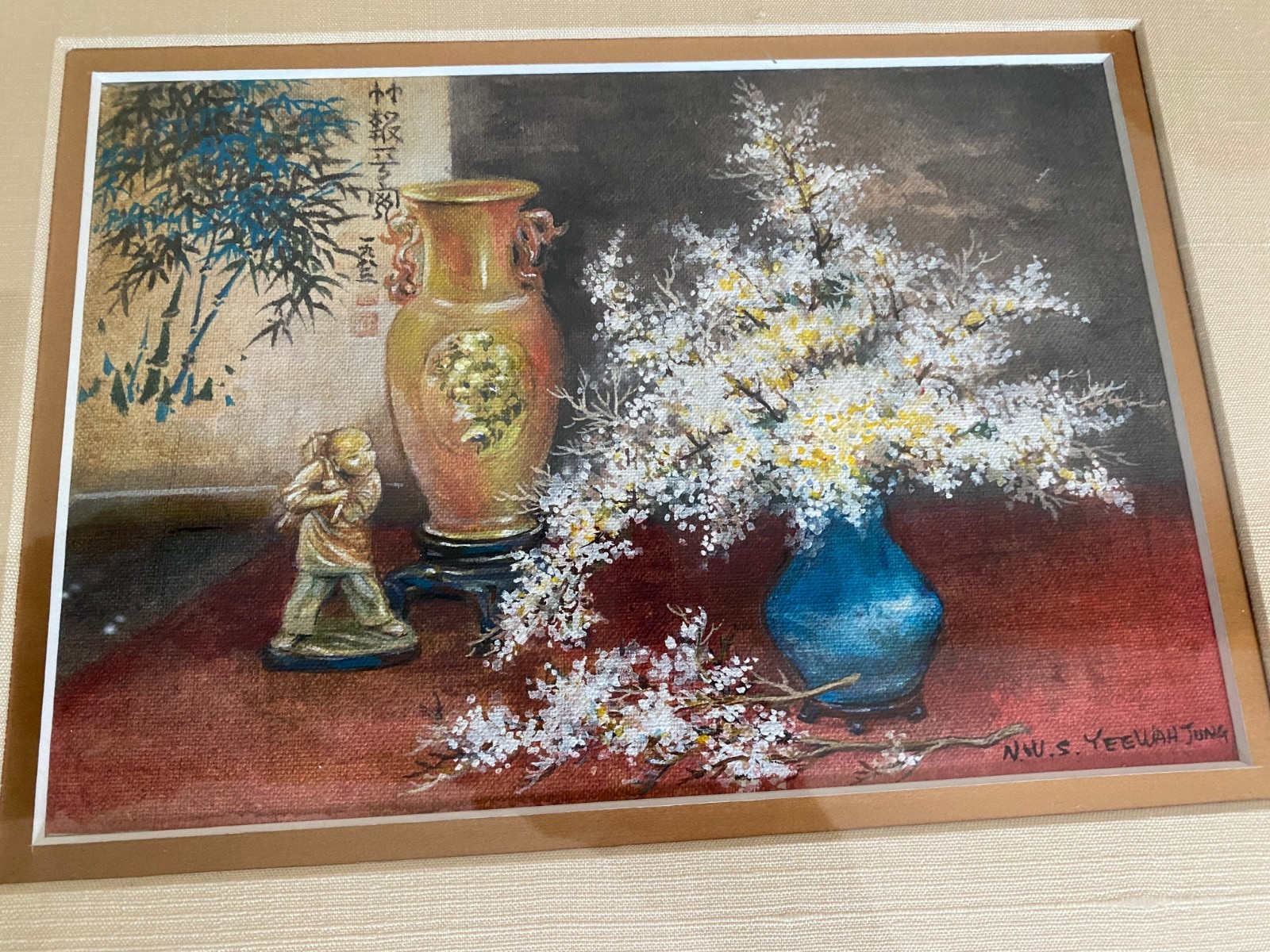 Vintage Yee Wah Jung Asian Still Life Framed Art Corona Del Mar California